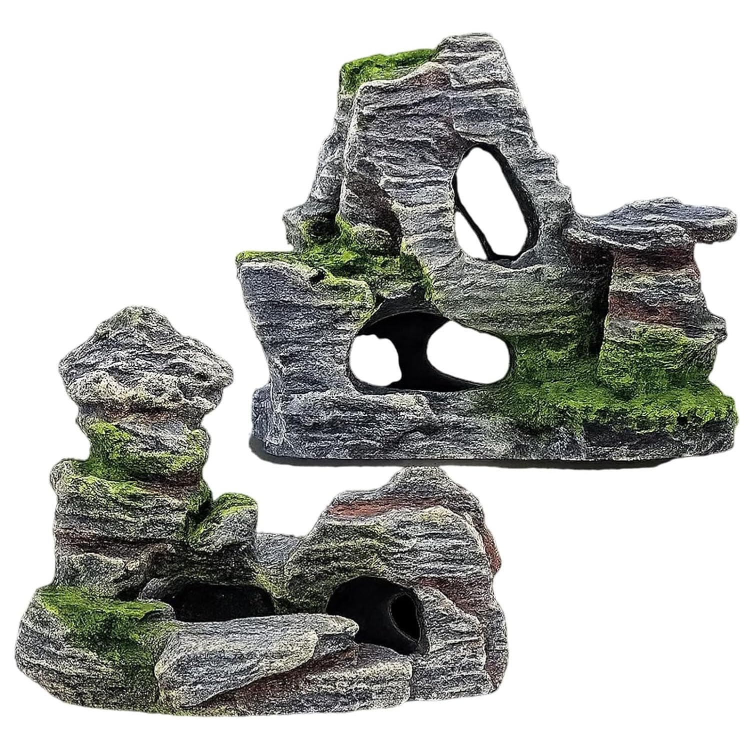 XinYangMao 2Pcs Fish Tank Rockery Decoration, Resin Aquarium Rock Mountain Cave Ornaments, Underwater Landscape Hideaway for Fish Shrimp Hiding, Artificial Rock Decor for Tank