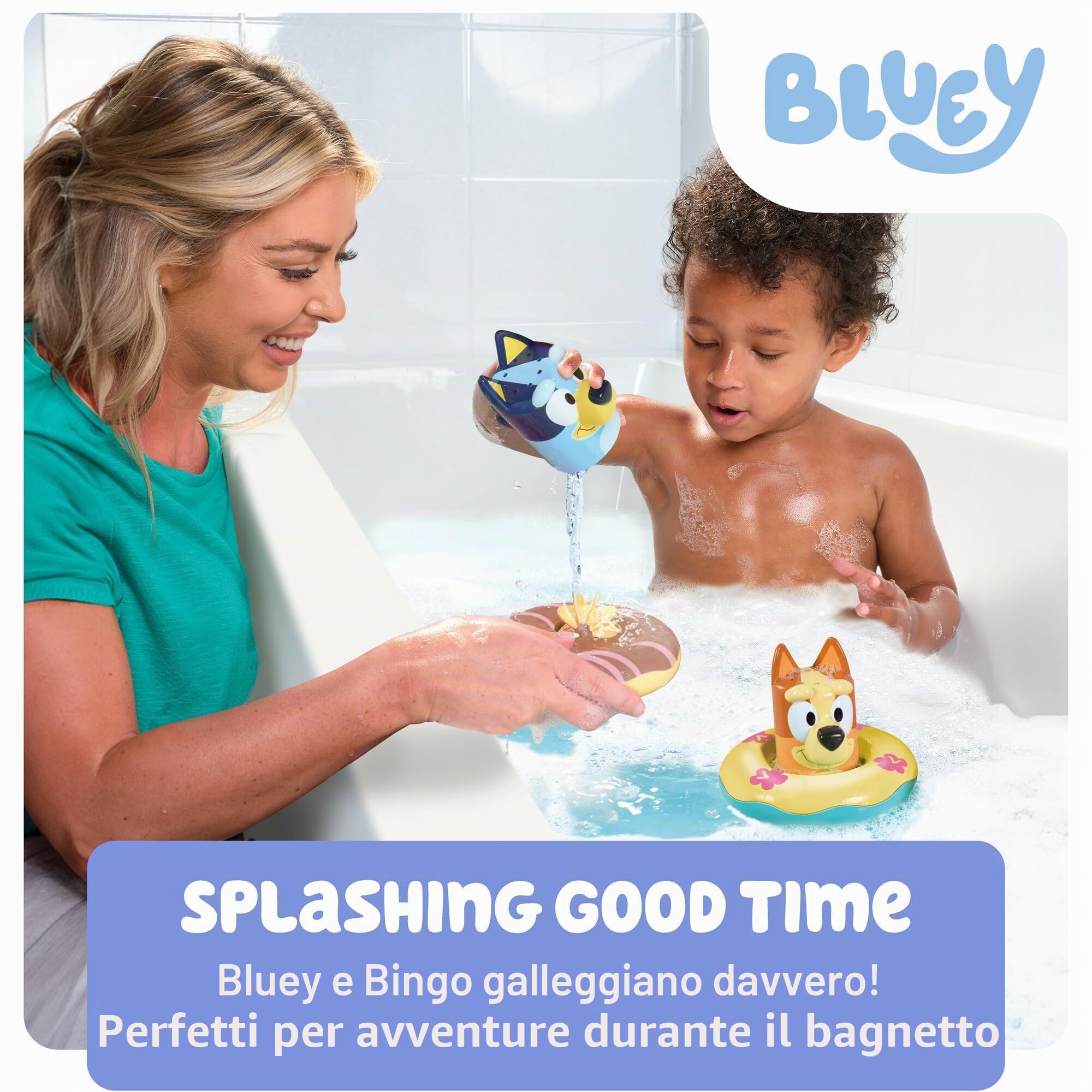 Tomy Toomies - Giocattolo da Bagno Bluey e Bingo in Boa Set di 2 | Boe Con Ruote ad Acqua | Giocattoli Con Licenza Ufficiale | Per Bambini da 18 Mesi
