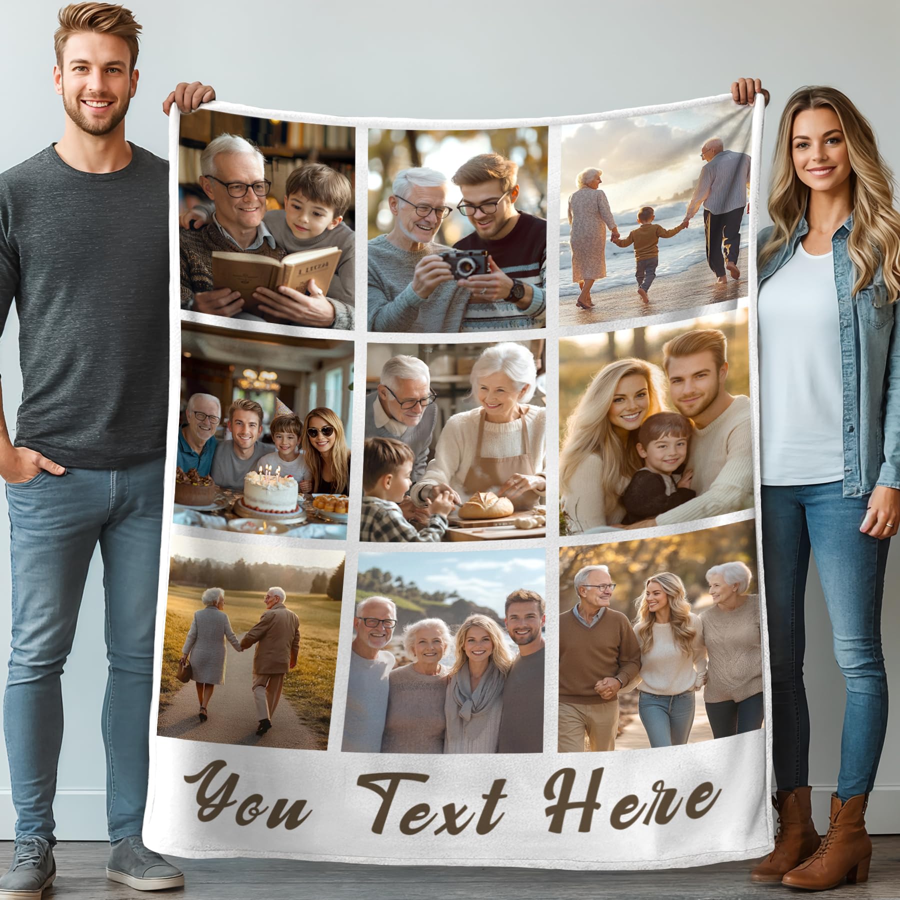 Stepdiy Personalised Blanket with 9 Photos Text, Customised Blanket for Adult Kid Couple, Personalised Gifts for Mom Dad, Christmas Valentines Birthday Gifts for Boyfriend Girlfriend 75x100cm — image 1