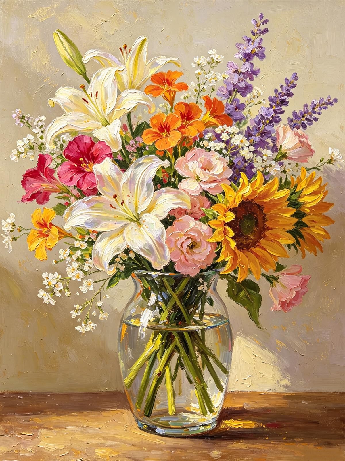 Floral Bouquet Paint by Numbers Kit for Adults, 40x50cm Vase Flowers Canvas Painting by Numbers Art Set for Relaxing Beginner DIY Art Craft Gift for Home Wall Decor, 3 Brushes&Reference Picture