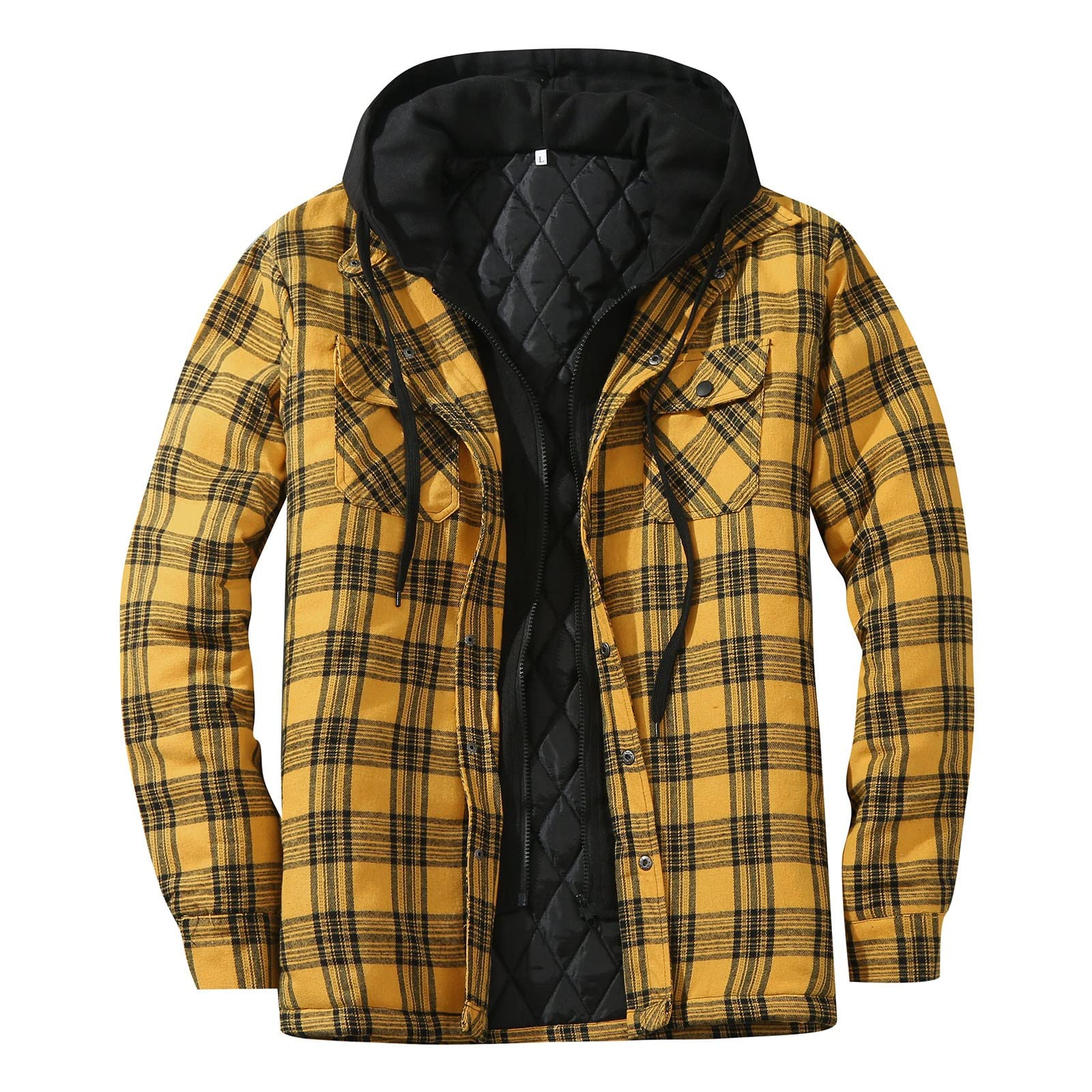 Hoodies for Men Pullover Insulated Flannel-Lined Active Jacket Button Down  Thick Hoodie Outwear Winter Cotton Brushed and Soft Twill Shirt Jacket