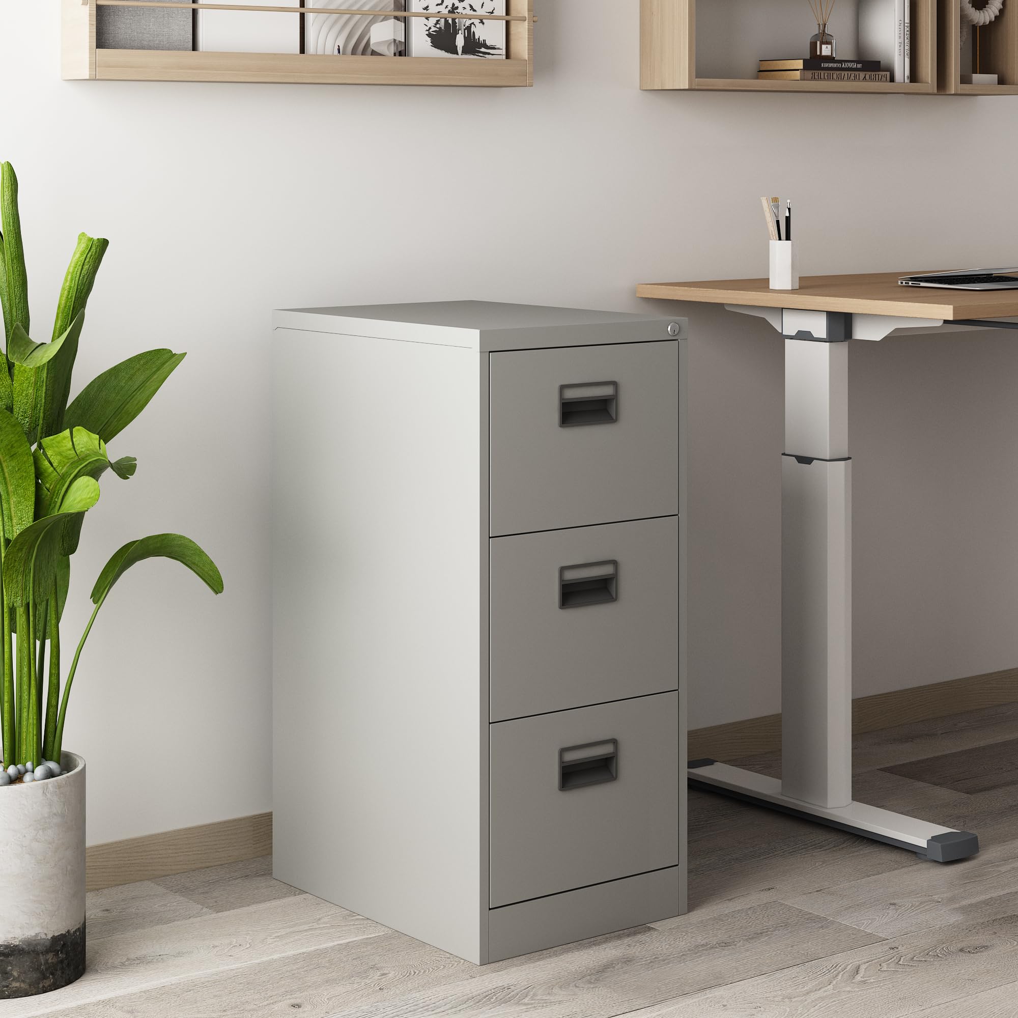 [en.casa] Cassettiera in Acciaio con 3 Cassetti Mobile Archivio Schedario da Ufficio con Serratura 103 x 45 x 62 cm - Grigio