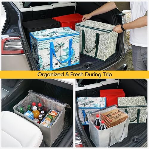 Miniatura 5 de BALEINE Paquete de 2 bolsas aisladas reutilizables para comestibles, bolsa enfriadora plegable para comestibles, bolsa aislante grande de alta