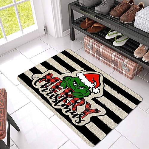 Miniatura 5 de Divertidos tapetes de bienvenida para interiores, diseño de Navidad, Navidad, con diseño de rayas, con parte trasera de goma antideslizante, tapete