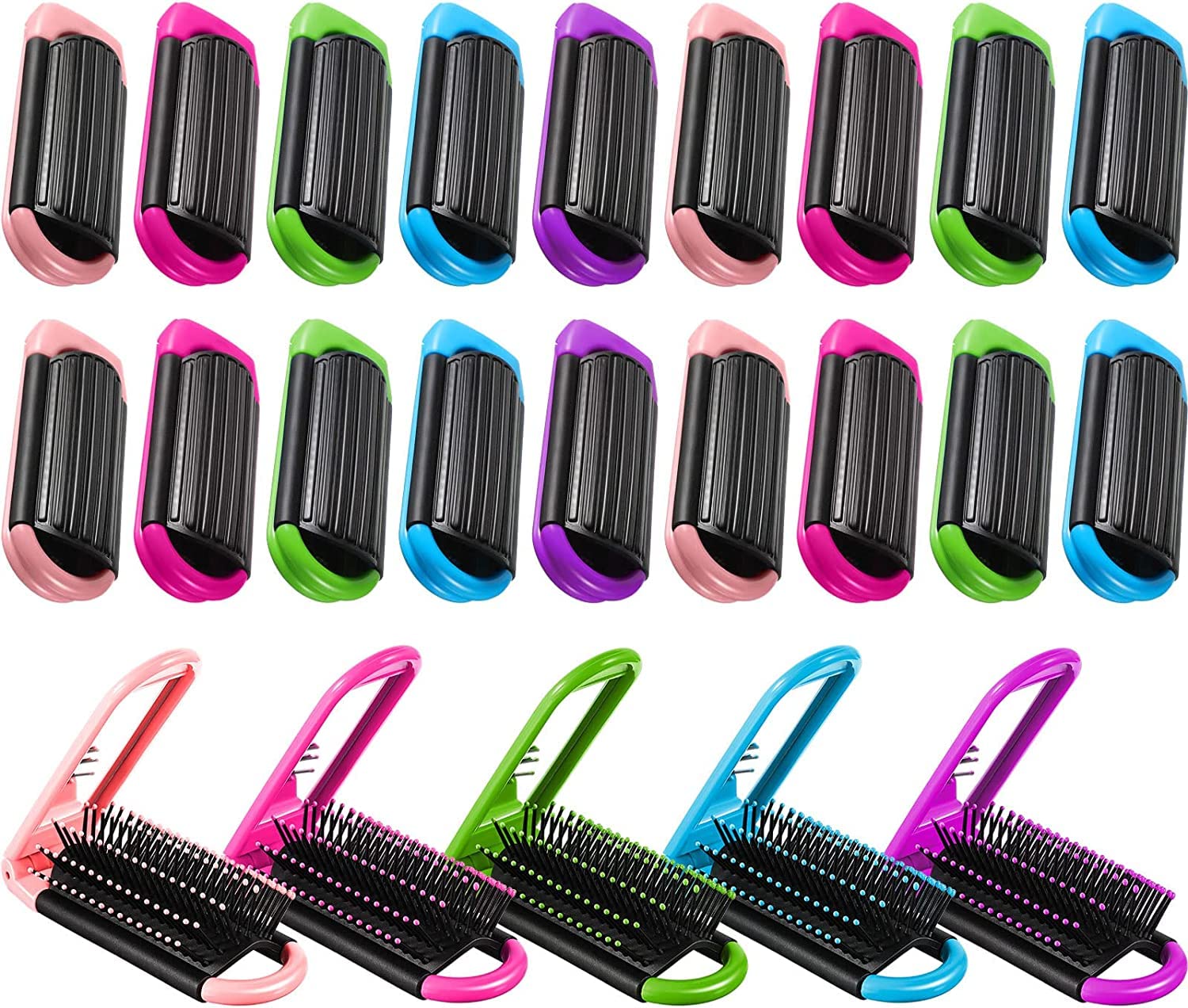 20 Stück Faltbare Taschenhaarbürste, Mini-Haarkamm, kompakt, Reise-Haarbürste, bunt, tragbar, faltbar, quadratisch, Massagekamm faltbar