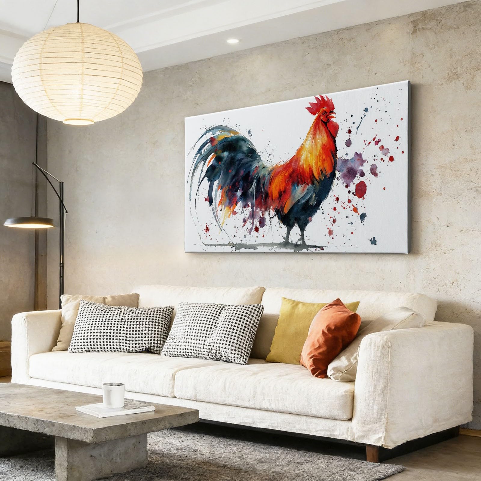 Stampa artistica da parete su tela, stampa su tela con gallo animale di campagna, 99 x 50,8 cm, dipinti senza cornice, belle immagini rustiche da parete, poster bianchi o soggiorno, bagno, camera da