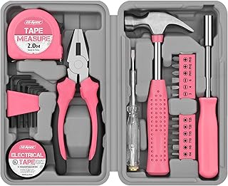 Hi-Spec 24pc Pink Household Toolkit for Women. Small DIY Mini Toolset of Starter Basic Ladies Tools for Home & Office with...