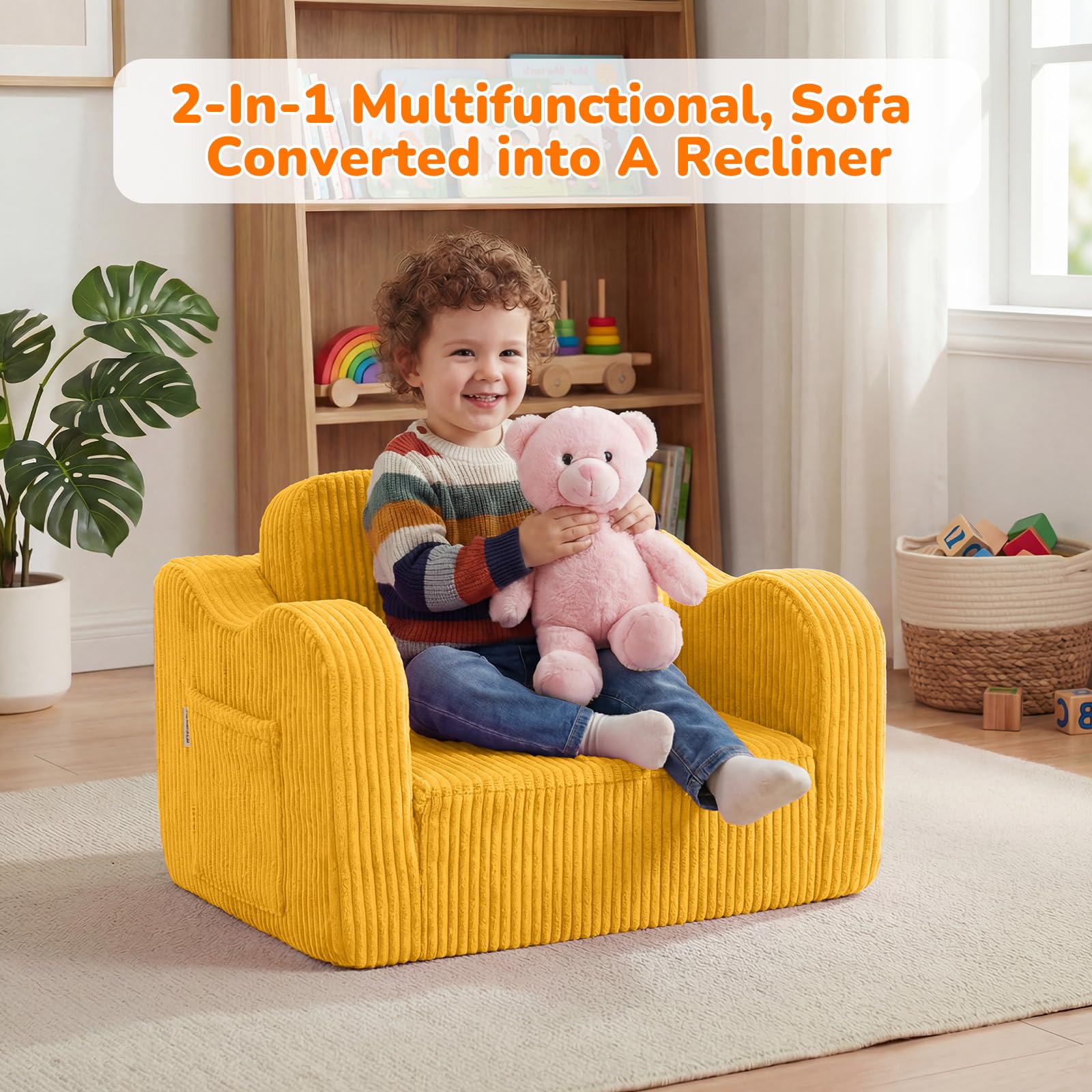 Amazon.com: MeMoreCool Kids Couch, 2-in-1 Corduroy Kids Couch Fold
