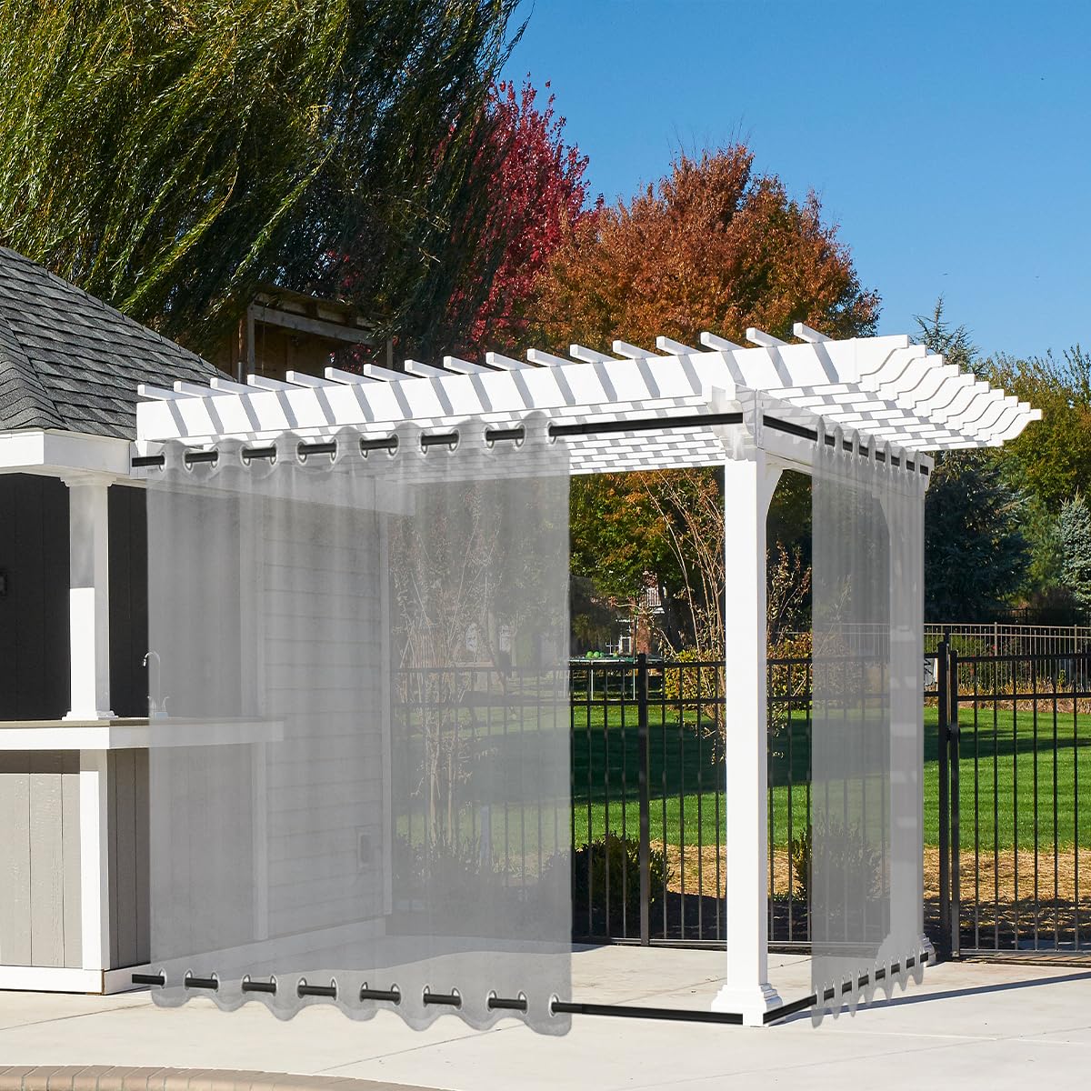 Heavyoff Outdoor Curtains for Patio Waterproof Grey Sheer Curtains Indoor Divider Privacy Light Filtering Top & Bottom Grommet for Patio, Porch,