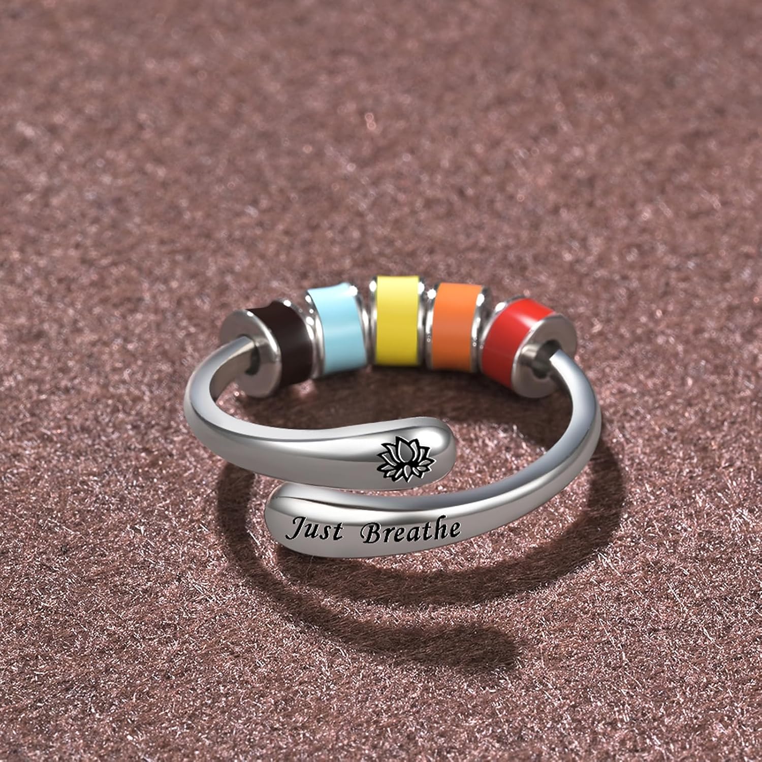 Anxiety Ring for Women 925 Sterling Silver Adjustable Fidget Spinner Ring with Rotating Beads Stress Relief Jewelry for Women - Image 3