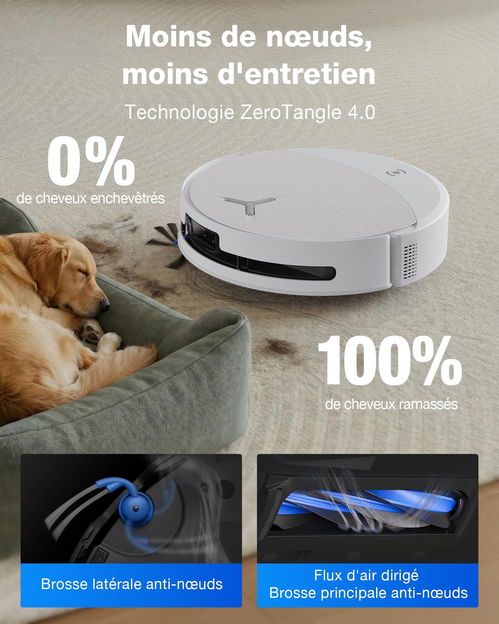 ECOVACS DEEBOT T90 OMNI Aspirateur laveur, 30 000 Pa, OZMO ROLLER 3.0, système BLAST, Triple Lift, TruePass 4WD et AIVI 3D 4.0, AGENT IA YIKO pour animaux de compagnie, Fresh-flow Power Washing, blanc