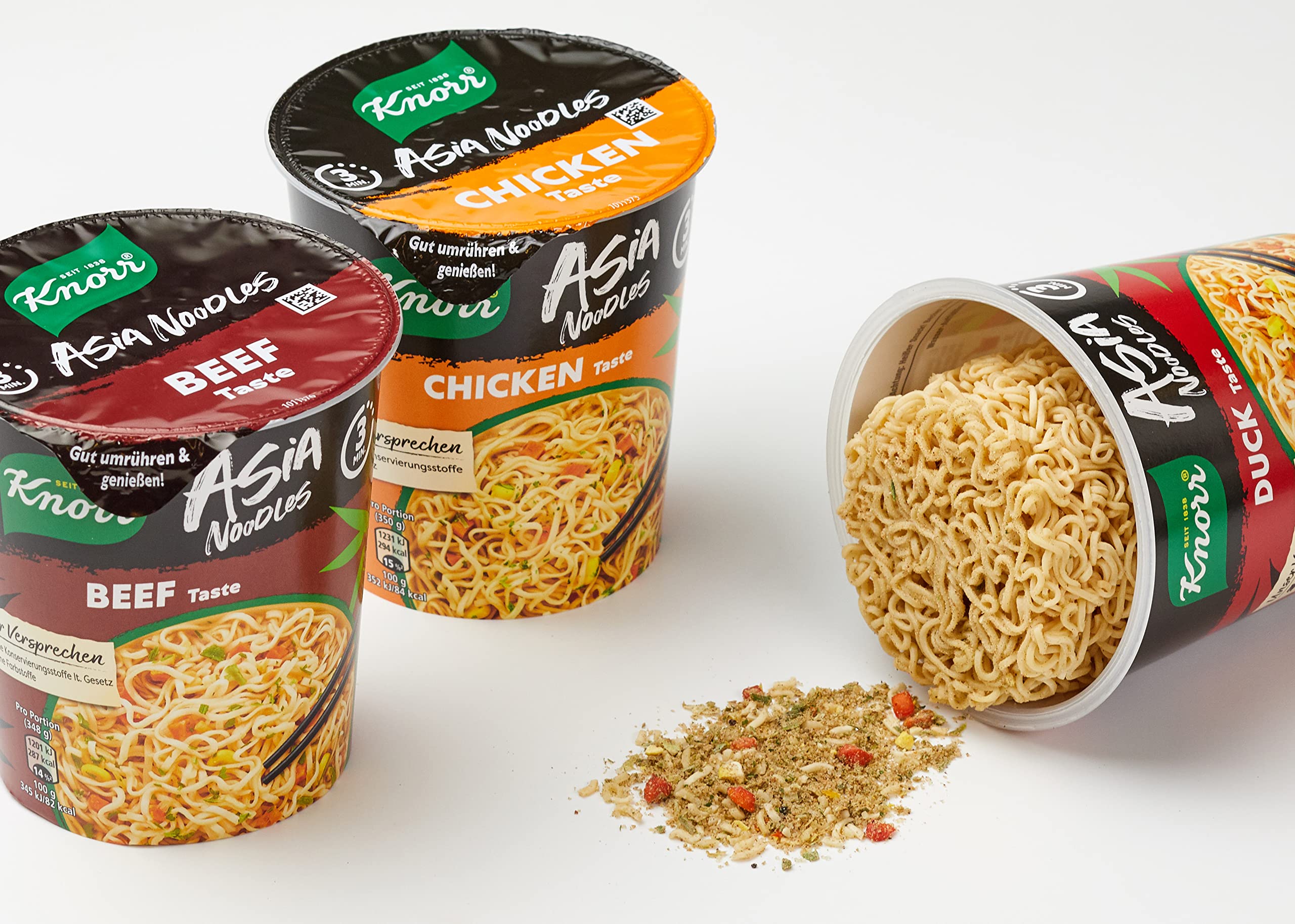Knorr Instant Nudeln Asia Noodles verschiedene Sorten schnelles Nudelgericht 24 Stück & Big Pasta Snack Pot Käse-Sahne-Sauce leckeres Nudelgericht fertig in nur 5 Minuten 8 x 92 g Becher