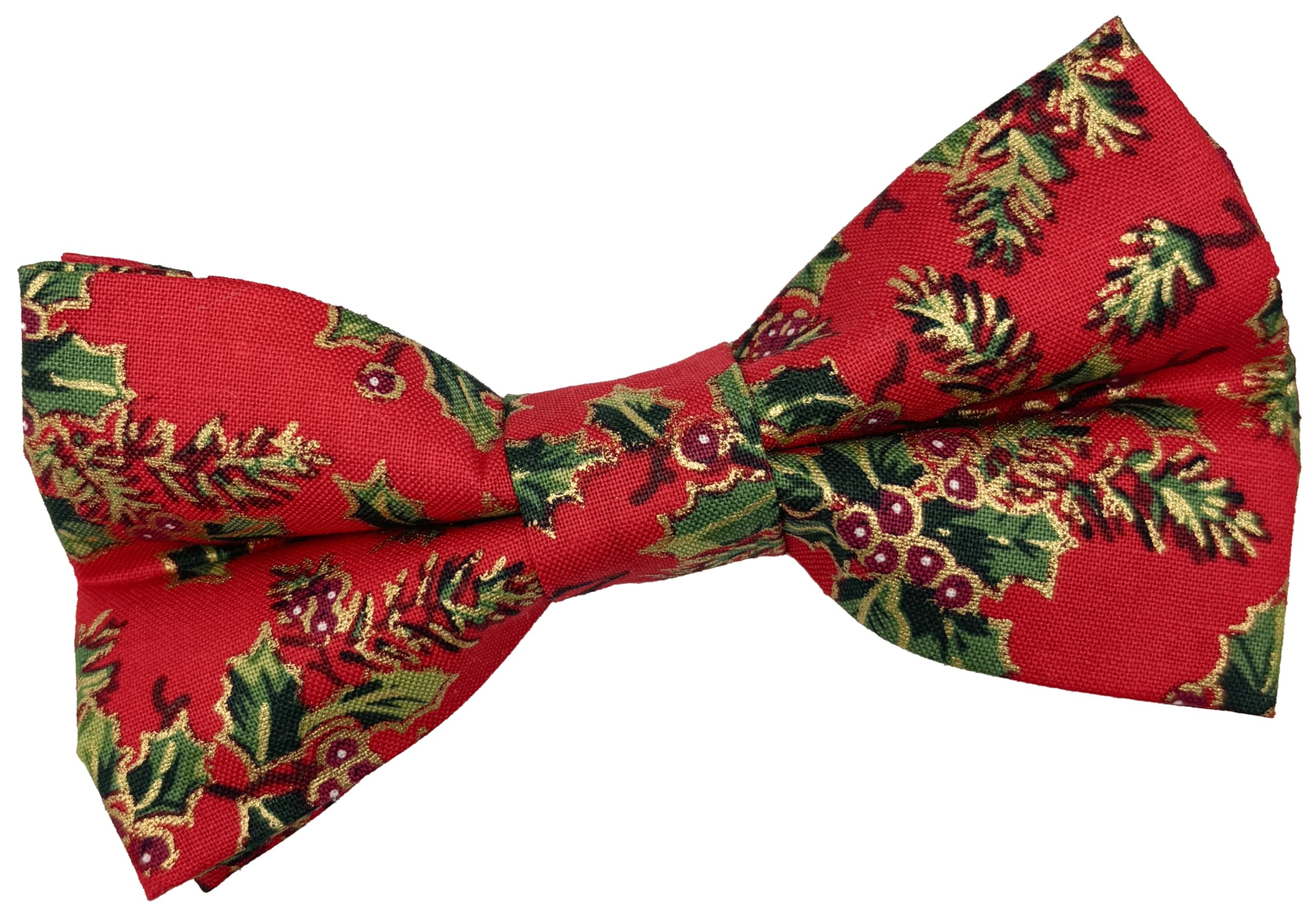 Great British Tie Club Christmas Bow Ties 100% Cotton (Various Designs) (Red Vintage Holly)