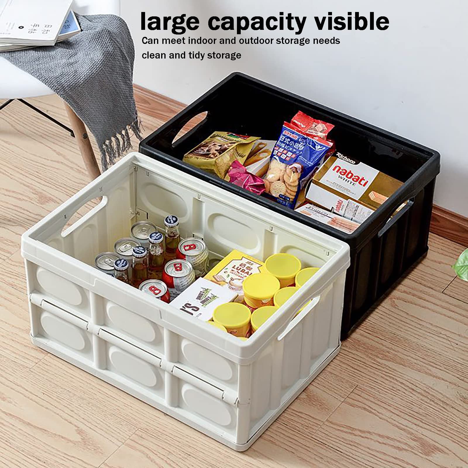 Scatola portaoggetti pieghevole per uso domestico, copertura in legno, ispessita, per esterni, pieghevole, multifunzionale, può essere utilizzata come comodino (52,5 x 35 x 28,5)