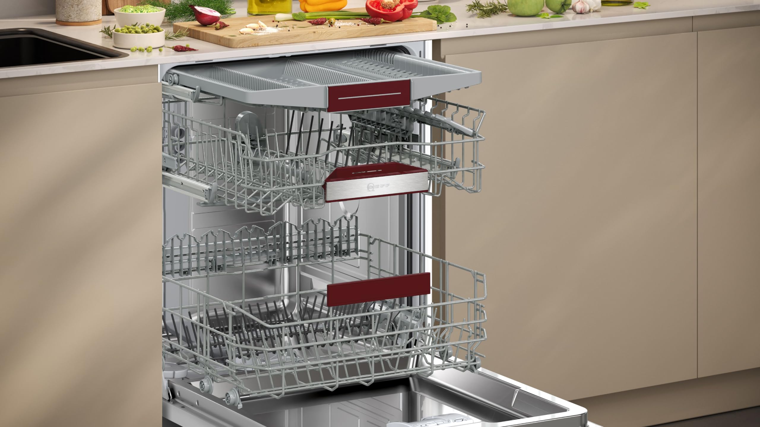 NEFF S155ECX01E, N 50, Smarter Geschirrspüler Vollintegriert, 60 cm, Besteckschublade, Made in Germany, automatische Türöffnung, besonders leise Spülmaschine, höhenverstellbarer Oberkorb, Aqua Stop