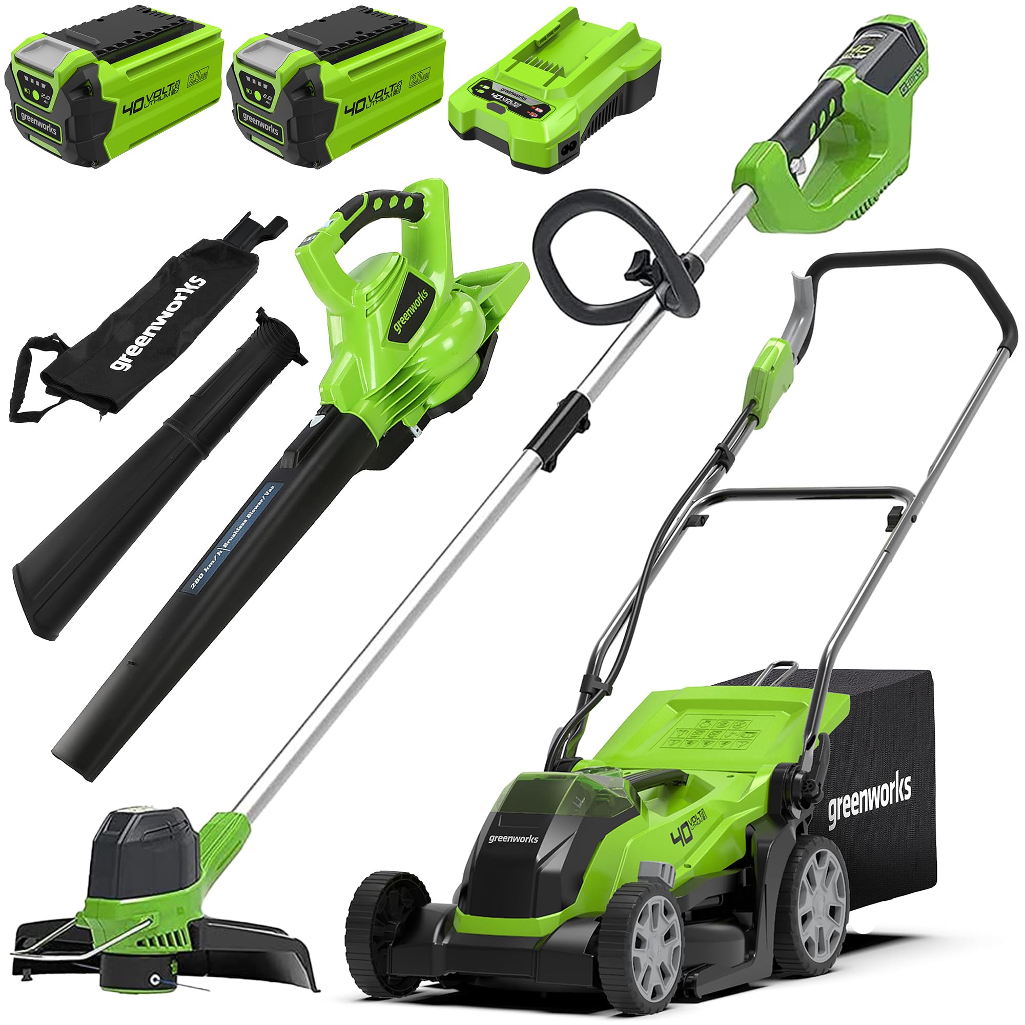 Greenworks 40V Cordless Lawnmower for Lawns up to 400m², 35cm Cutting Width, 40L Bag PLUS Two 40V 2Ah Batteries & One Charger, 3 Year Guarantee-G40LM35K2X, Green — view 15