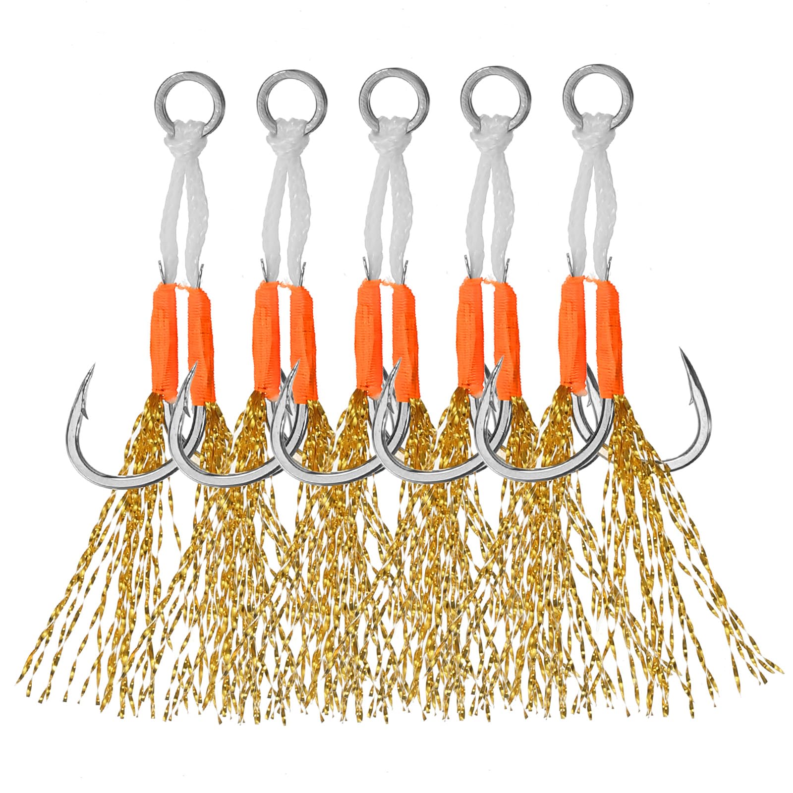 PATIKIL Kit Doppi Ami Da Assistenza Per Pesca, 5 Pezzi Ami Jigging Luminescenti Per Pesca Verticale A Caduta Lenta O Veloce, Tonalità Oro (12#, 55mmx12mm)
