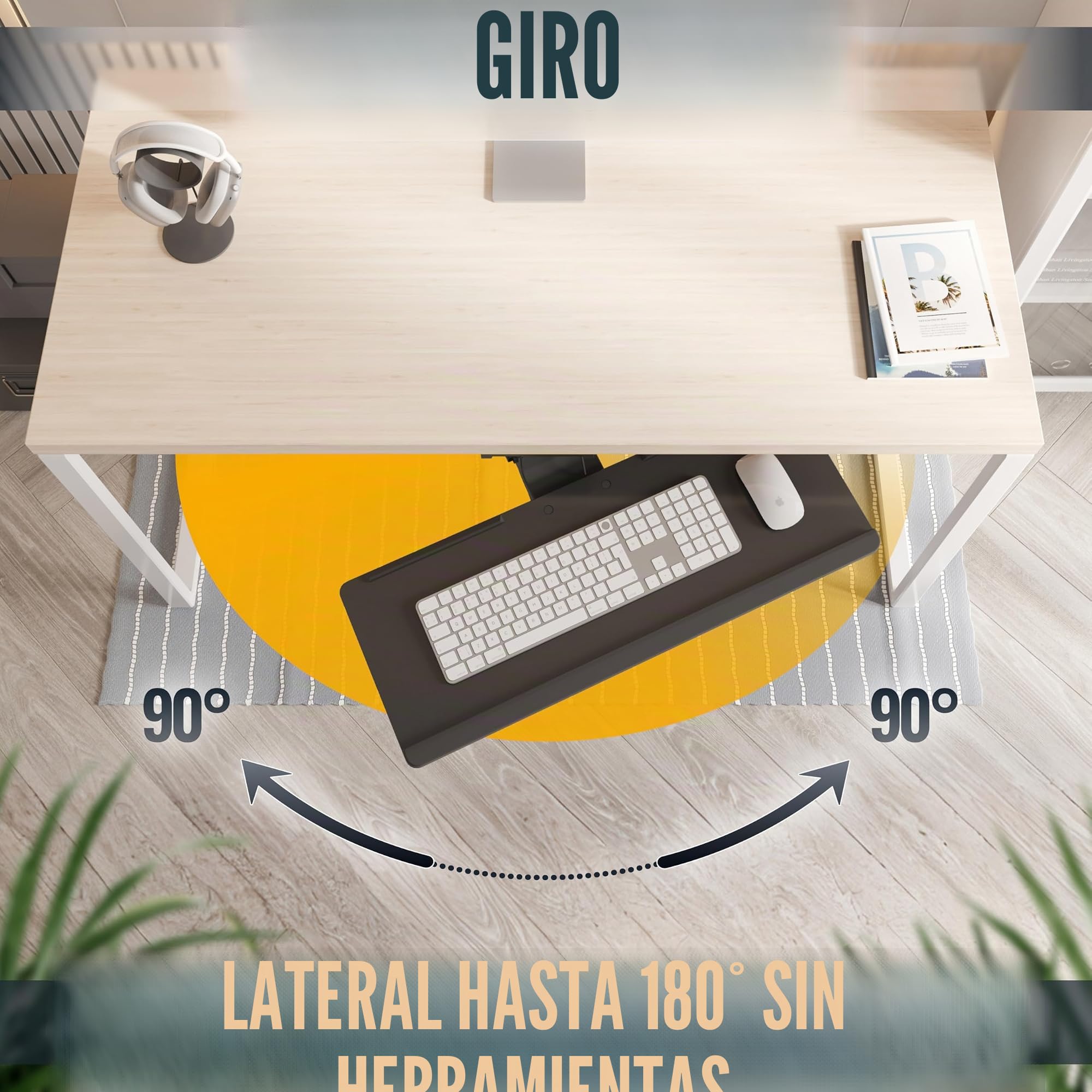 RICOO Bandeja teclado Giratorio Inclinable Extensible Debajo escritorio Brazo articulado bajo mesa Reposamuñeca CZ0300 Soporte tastatura PC