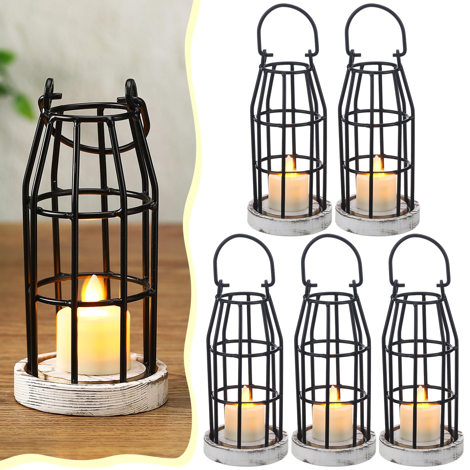 Baquler6 Sets Decorative Lantern Rustic Cage Lantern Decor Farmhouse Candle Holders Vintage Wire Metal Cloche for Mantle Fireplace Entryway Dining Living Room Kitchen Table Weddings Party Centerpiece