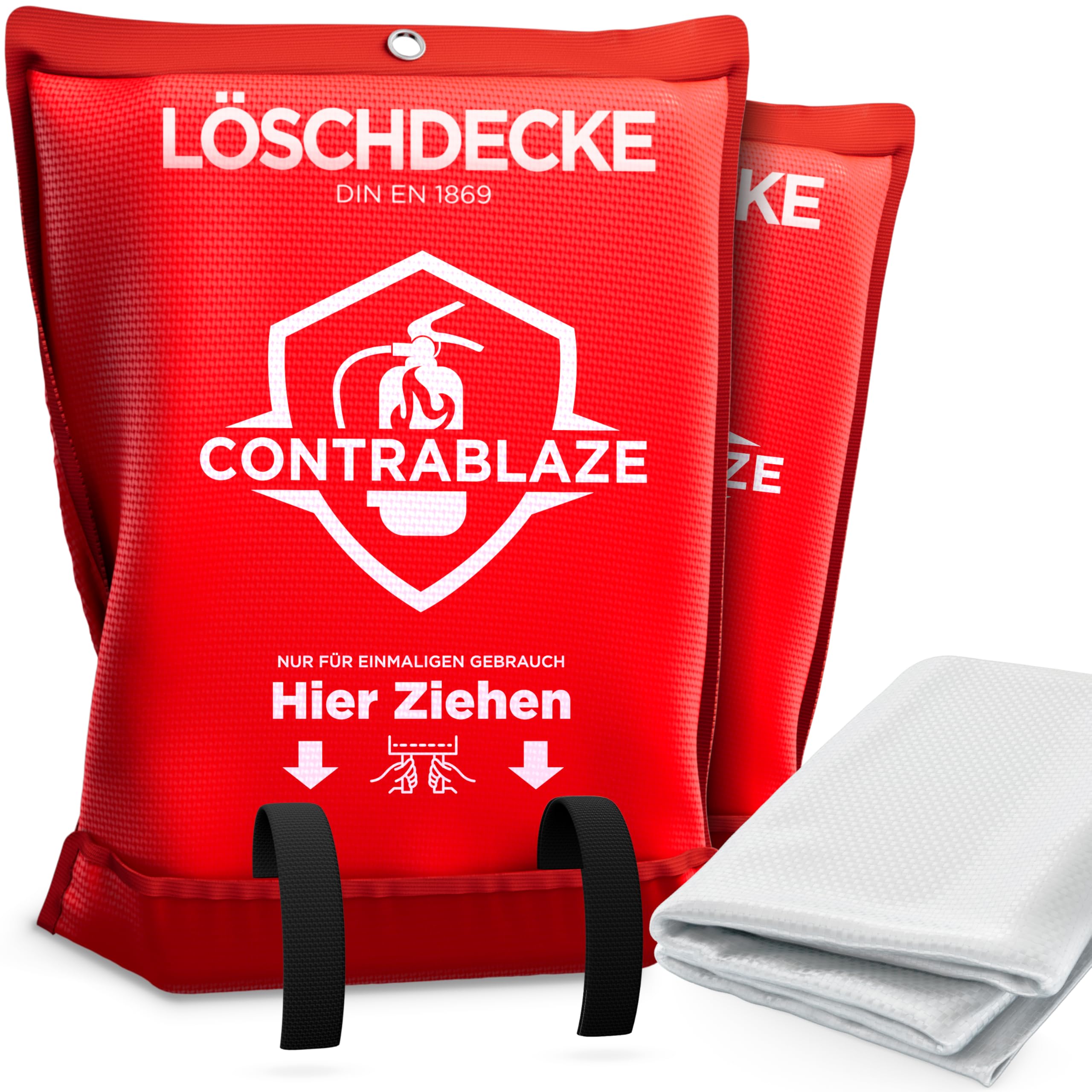 Contrablaze - 2er Set Feuerlöschdecke 1,6x1,8m – Löschdecke für Küche & Haushalt – Feuerdecke für Notfälle, Brandschutzdecke EN Norm Zertifiziert, Notfalldecke für Zuhause und Auto - Fire Blanket