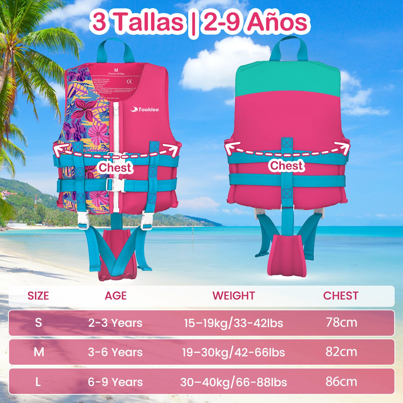 Chaleco de Natación para Niños, Chaleco de Piscina con Tirantes Dobles Ajustables, Neopreno Premium Suave, Probado por TÜV y Seguro, Correa De Entrepierna Más Ancha, Ligero y Cómodo
