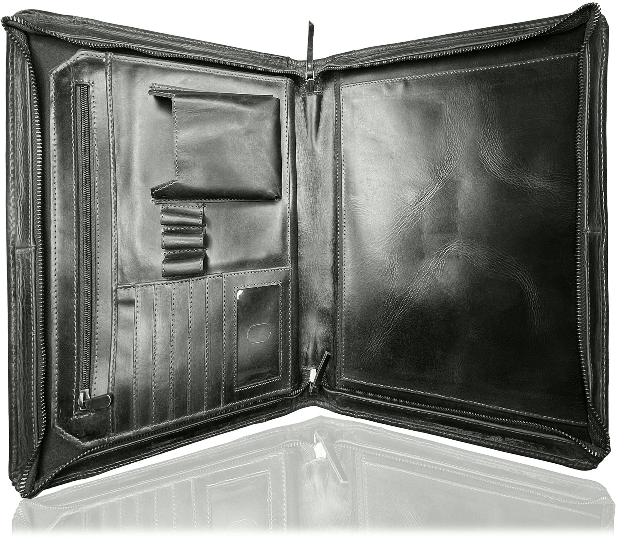 RUSTIC TOWN Leather Portfolio for Men - Full Grain Leather Padfolio Folder - Zipper Folio Documents Organizer - Professional Business Executive Gift for Men Women