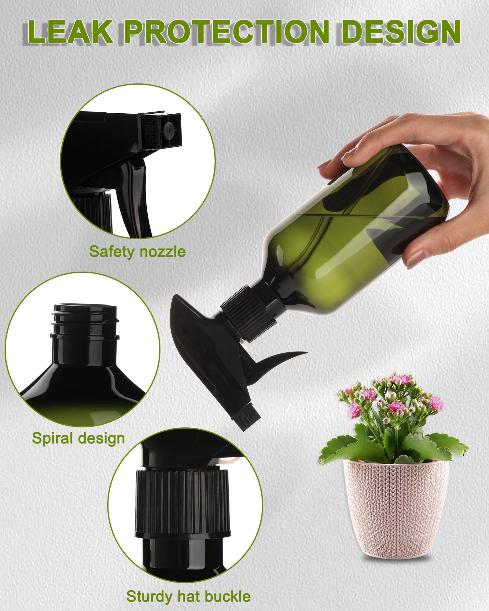 Spray Pulverizador 300ml Bote Atomizador Plastico Reutilizable con Boquilla Ajustable 2Pcs Verde Oscuro