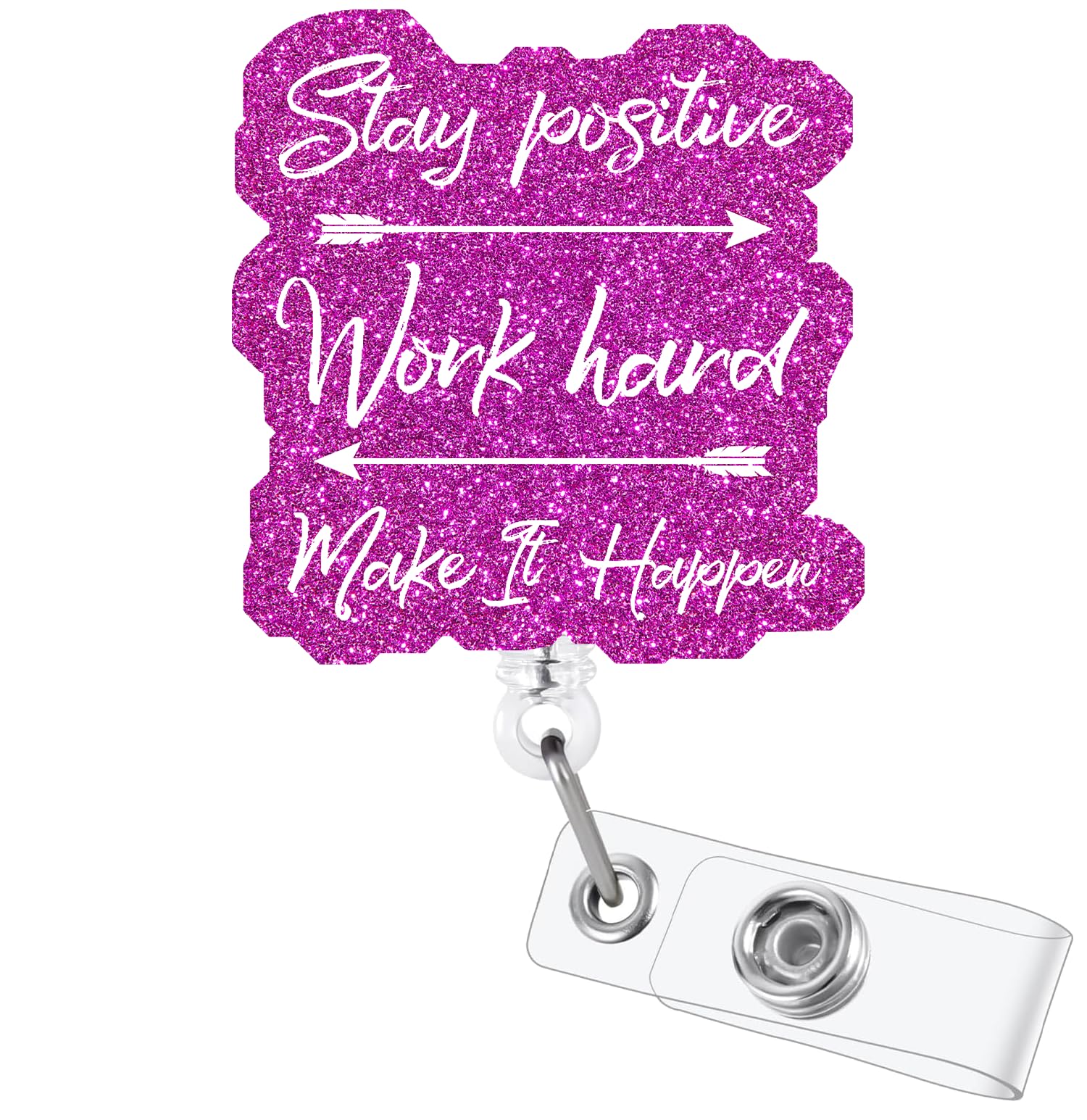 Inspirational Retractable Badge Reel, Funny Glitter ID Clip Name Tag Card Gift for Office Worker Doctor Nurse Teacher Employee Alligator Clip