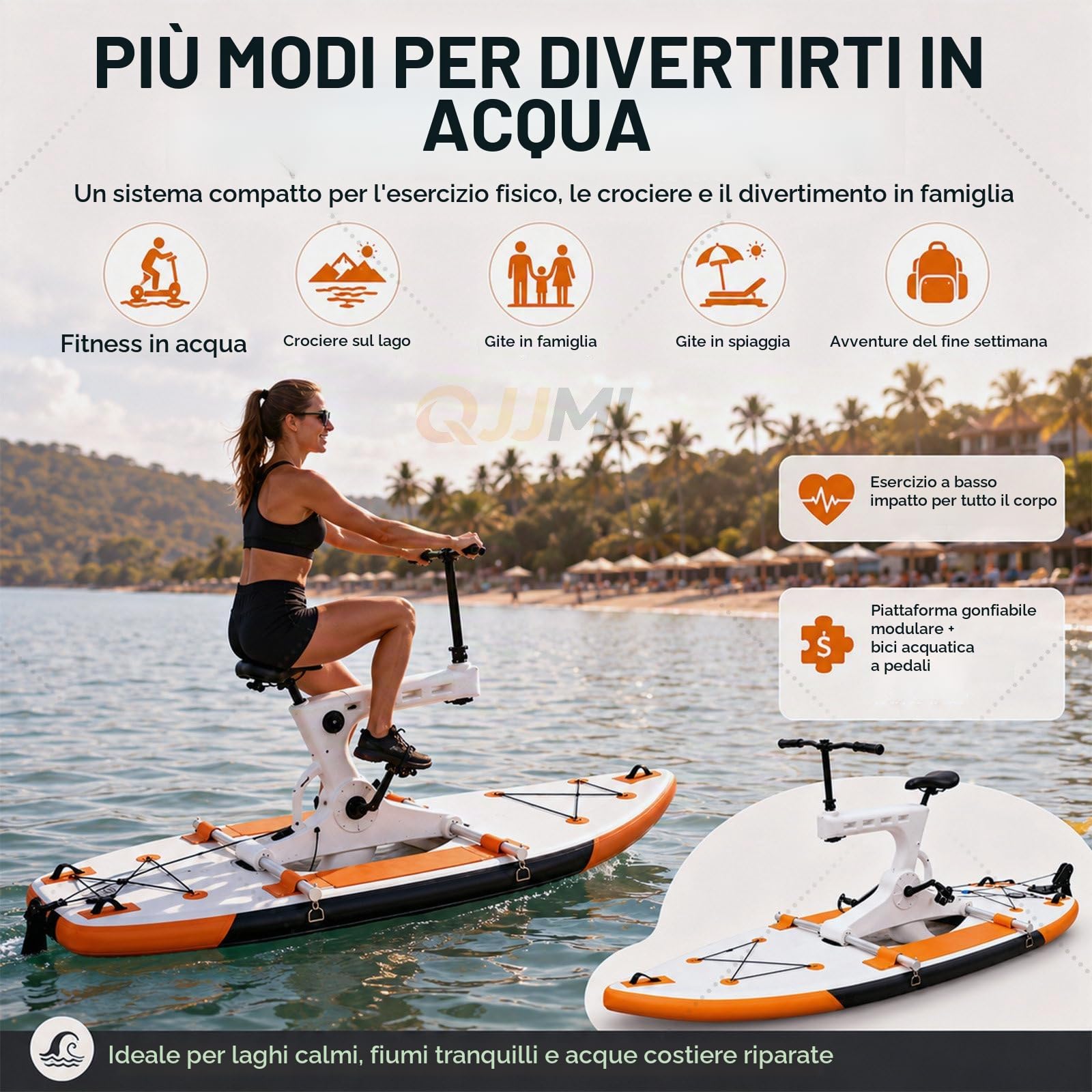 Bicicletta Acquatica Gonfiabile A Pedali per Adulti - capacità 220kg 1 Persona - velocità 7km/H - Pedalò per Laghi, Spiagge E Parchi Acquatici Blue
