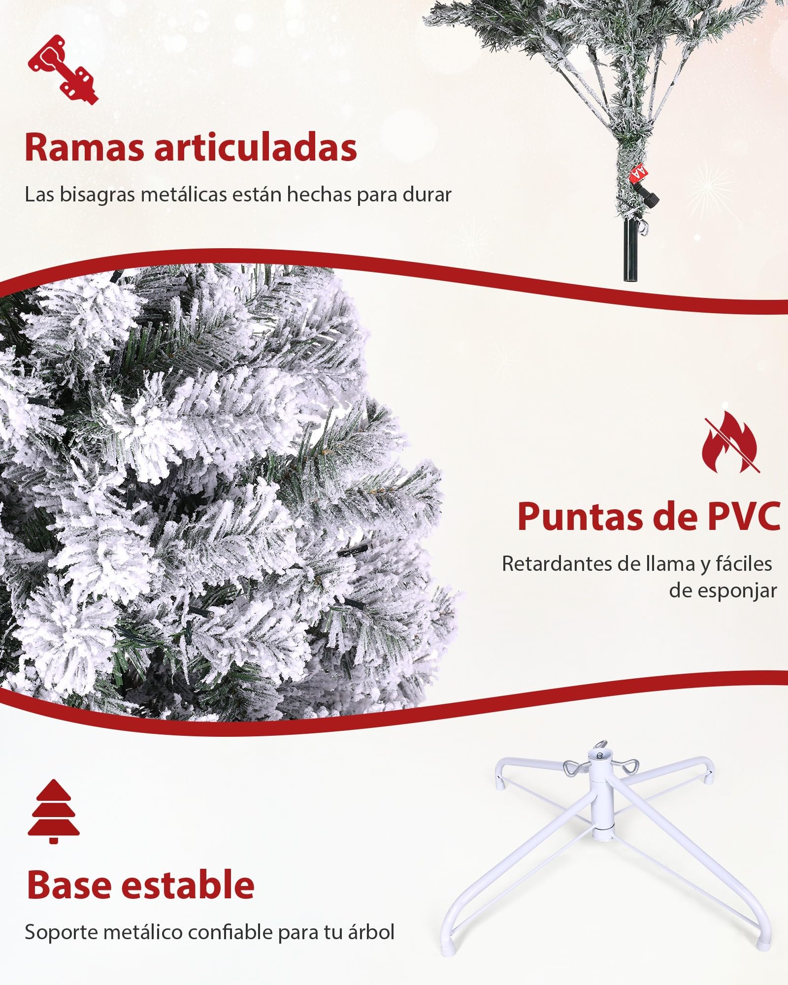 Himimi 180cm Árbol de Navidad Artificial con Iluminación, 250 Leds RGB, 8 Modos de Iluminación, Árbol de Navidad Artificial con Nieve, 1000 Ramas PVC, Decoración Navideña para Casa Oficina(Blanco)