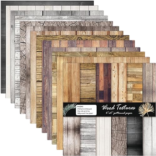 Papel de álbum de recortes con patrón de textura de madera, cartulina de una cara de 6 x 6 pulgadas, suministros vintage para álbumes de recortes,