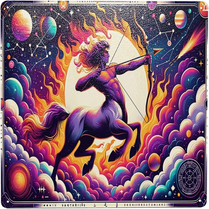 Sagittarius Zodiac Vintage Metal Signs Wall Art Cosmic Centaur Archer Home Decor Tin Sign,Astrological Star Sign Retro Tinplate Poster,Indoor Outdoor Wall Pediment For Astrology Enthusiasts 8x8inch