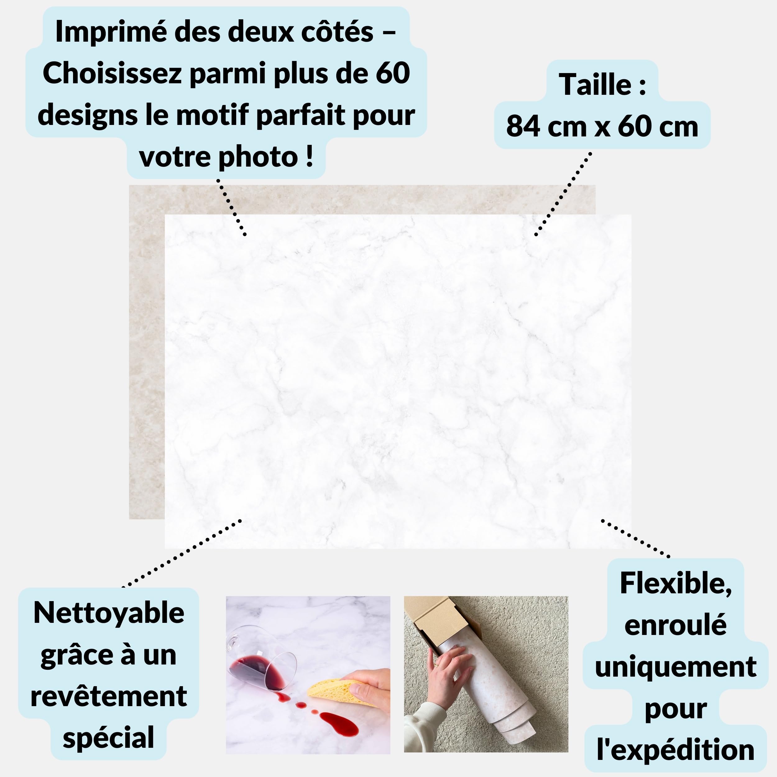 LENS-AID Fond Photo flatlay 84x60 cm Photographie culinaire | support photo recto verso, essuyable, finition satinée pour blogueurs food et photo produit, Made in Germany