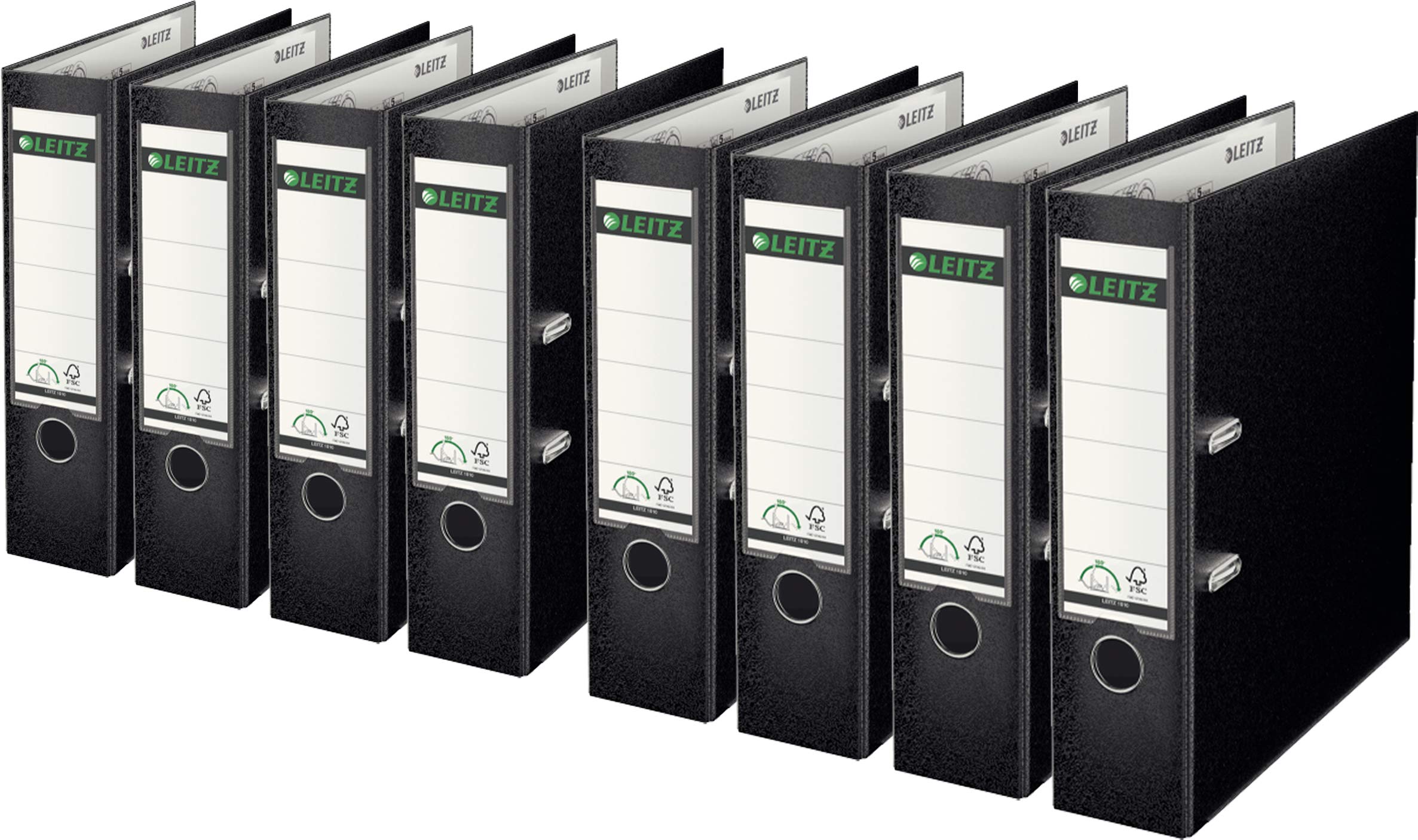 Sparpack Leitz 1010 Qualitäts-Ordner Plastik breit, mit patentierter 180º-Präzisionsmechanik (8er Sparpack | 8cm Breit, schwarz)