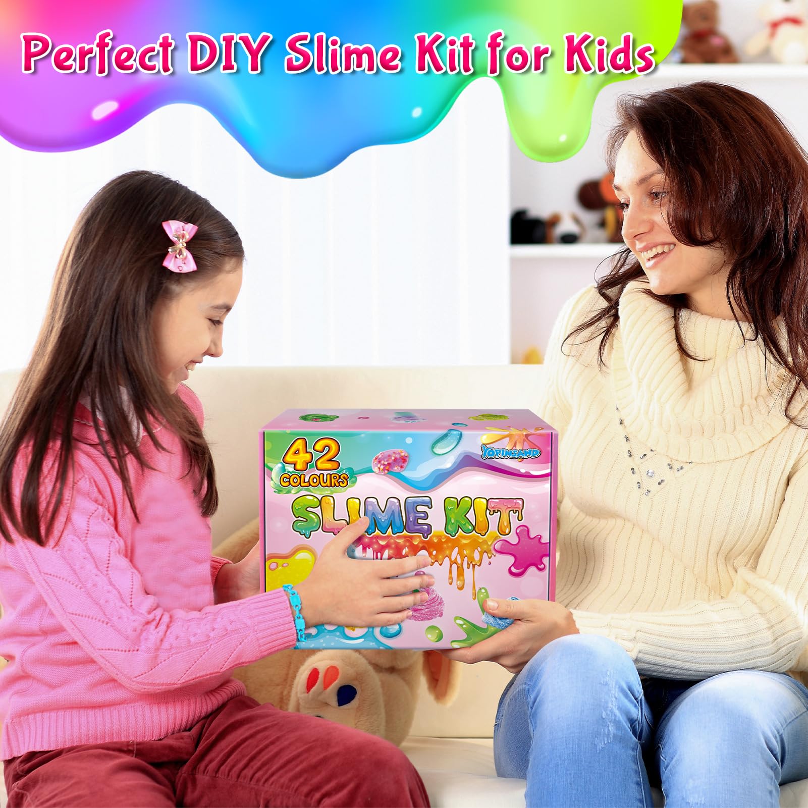 50 Colori DIY Slime Kit Slime Making per Ragazze, Crystal Clear Slime, Glow in The Dark Slime con Sfere di Schiuma Aggiuntive, Charms, Glitter, Giocattolo Regalo per Bambini
