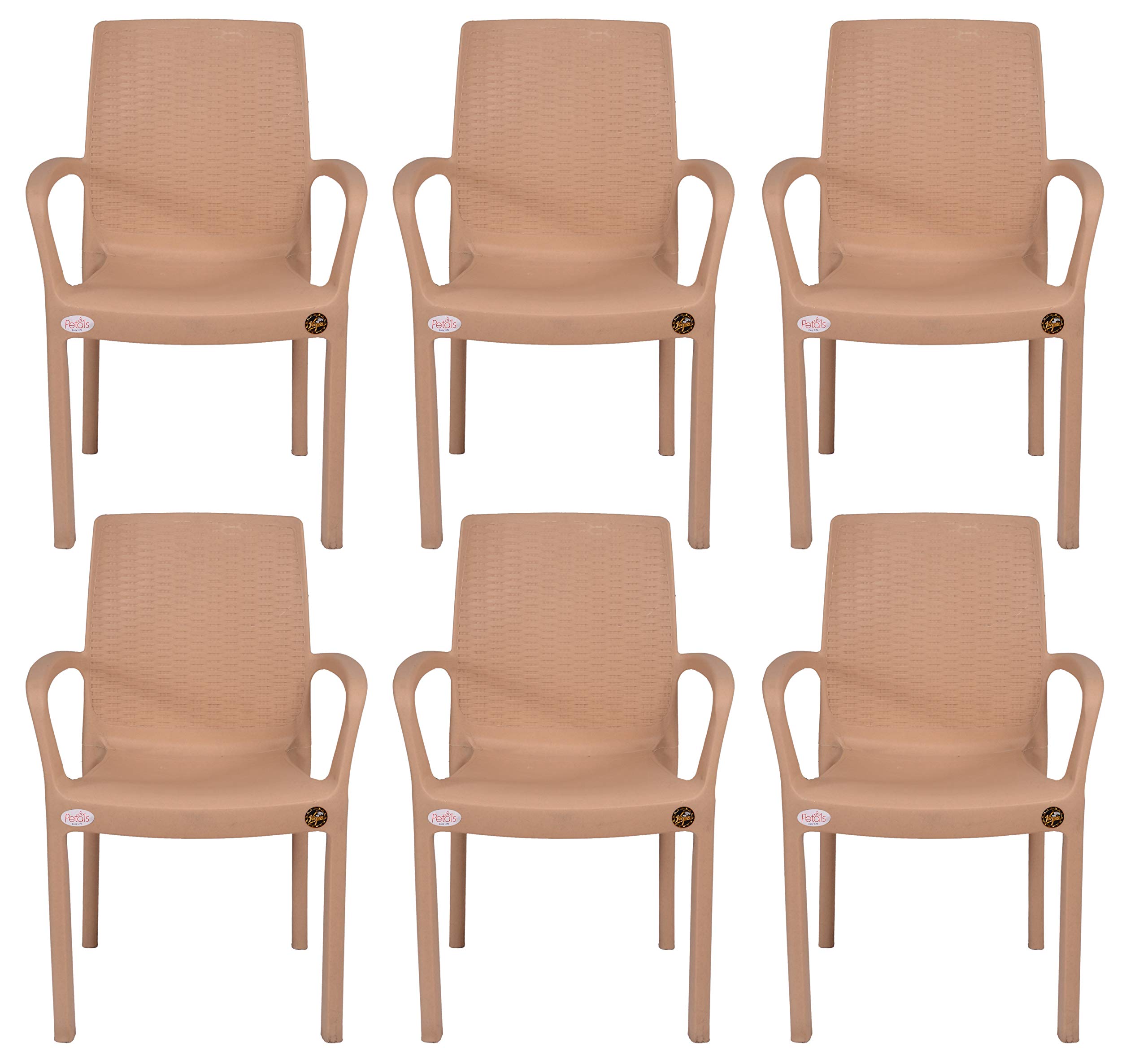PETALS Plastic Chair for Living Room | Armchairs Set of 6 | Stackable Arm Chair for Home, Office, Garden, Drawing Room, Indoor & Outdoor | Cap Upto 150 Kgs | Beige, 6 Pcs, Atlantis | 3 Years Warranty-image-31