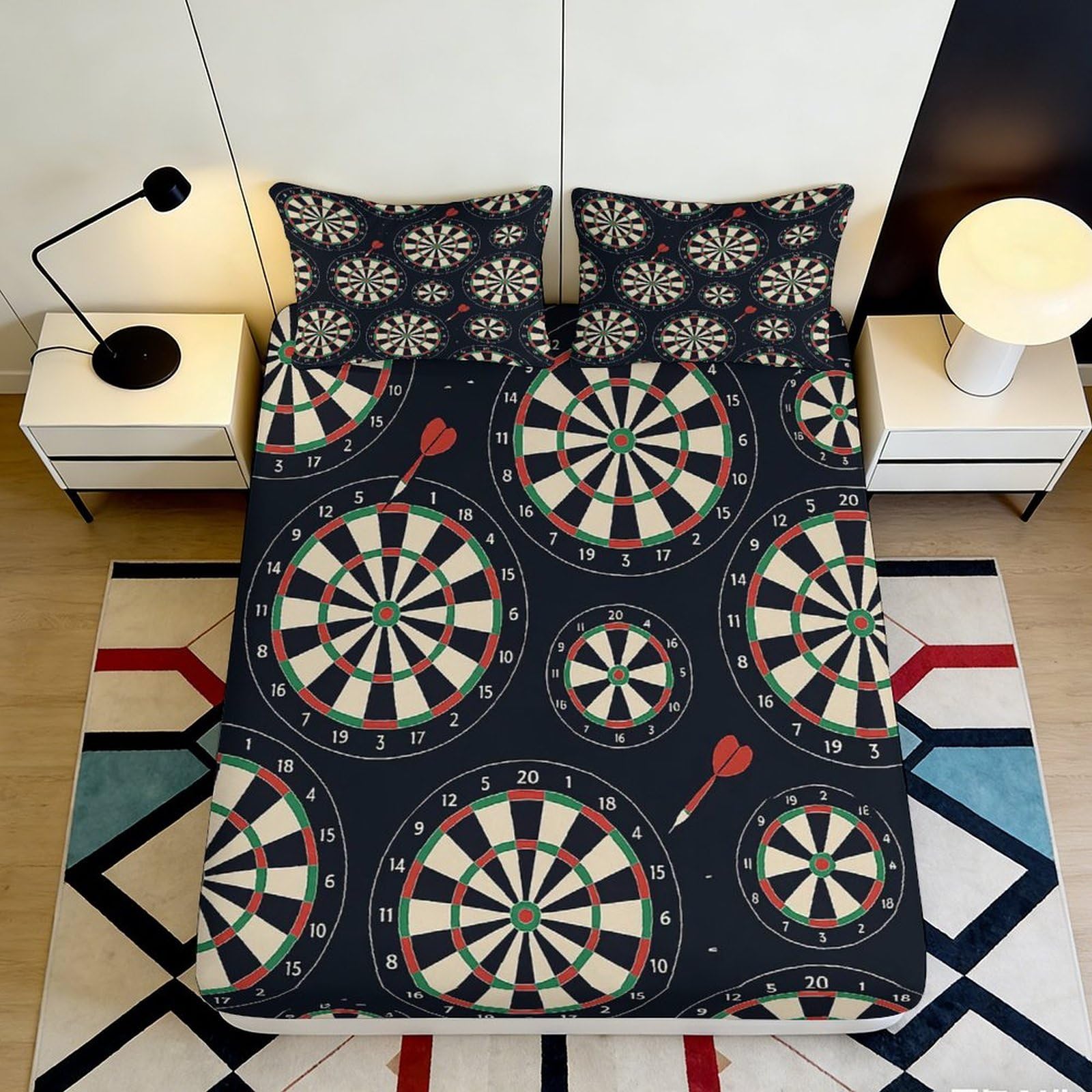 3D Printed Dartboard Pattern Fitted Sheet Microfiber Soft Bedroom Decor Bed Cover for Home Dorm Guest Room 90x200x25cm