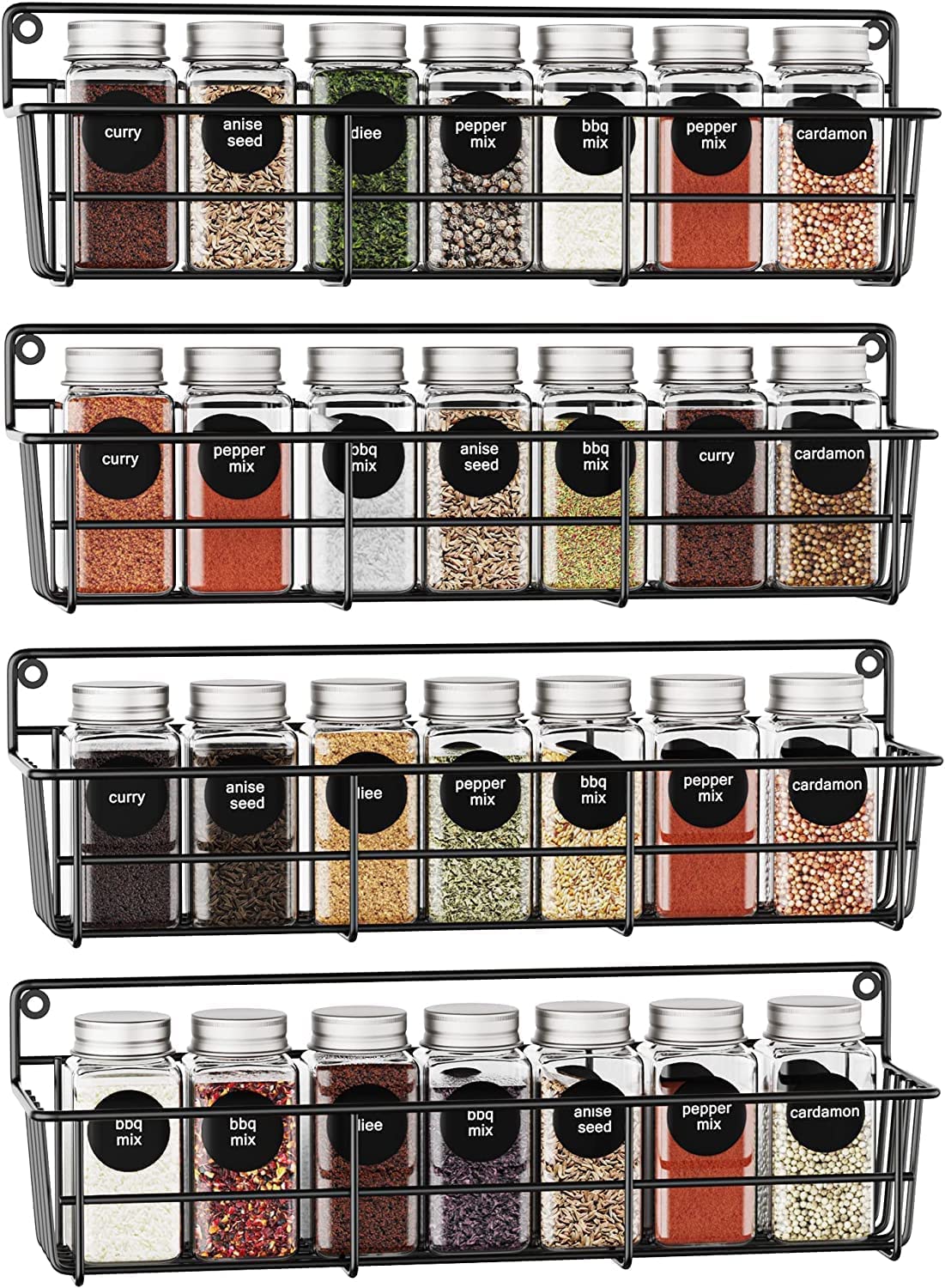 "Premium Wall-Mounted Kitchen Spice Rack Organizer - Stylish Spice Storage Shelf for Easy Access - Space-Saving Spice Rack - Ideal for Small Spaces and Pantry Organization (Pack-4)