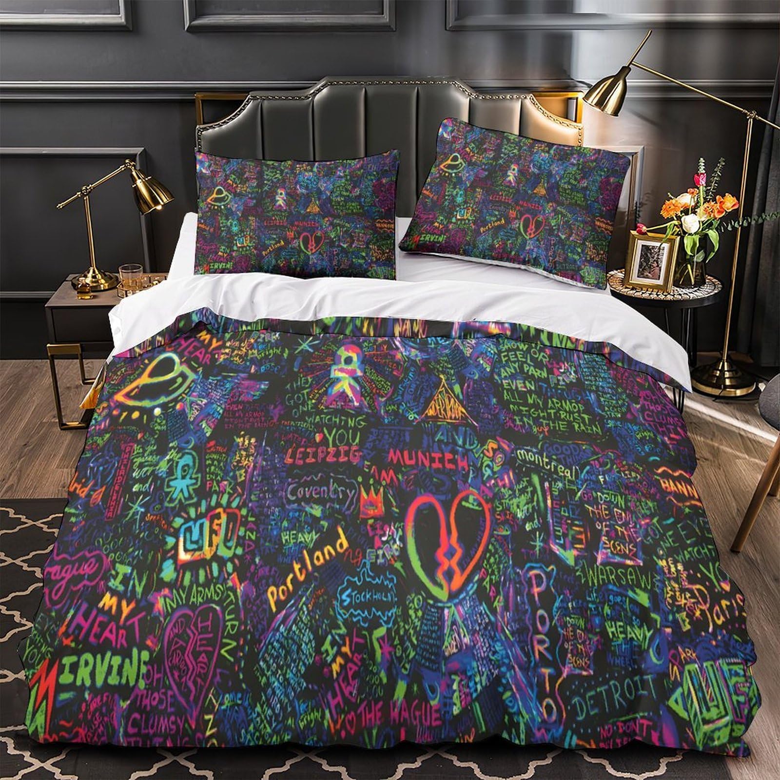 Housse de couette 3D vibrant avec motifs graffiti pour lit adulte et enfant King