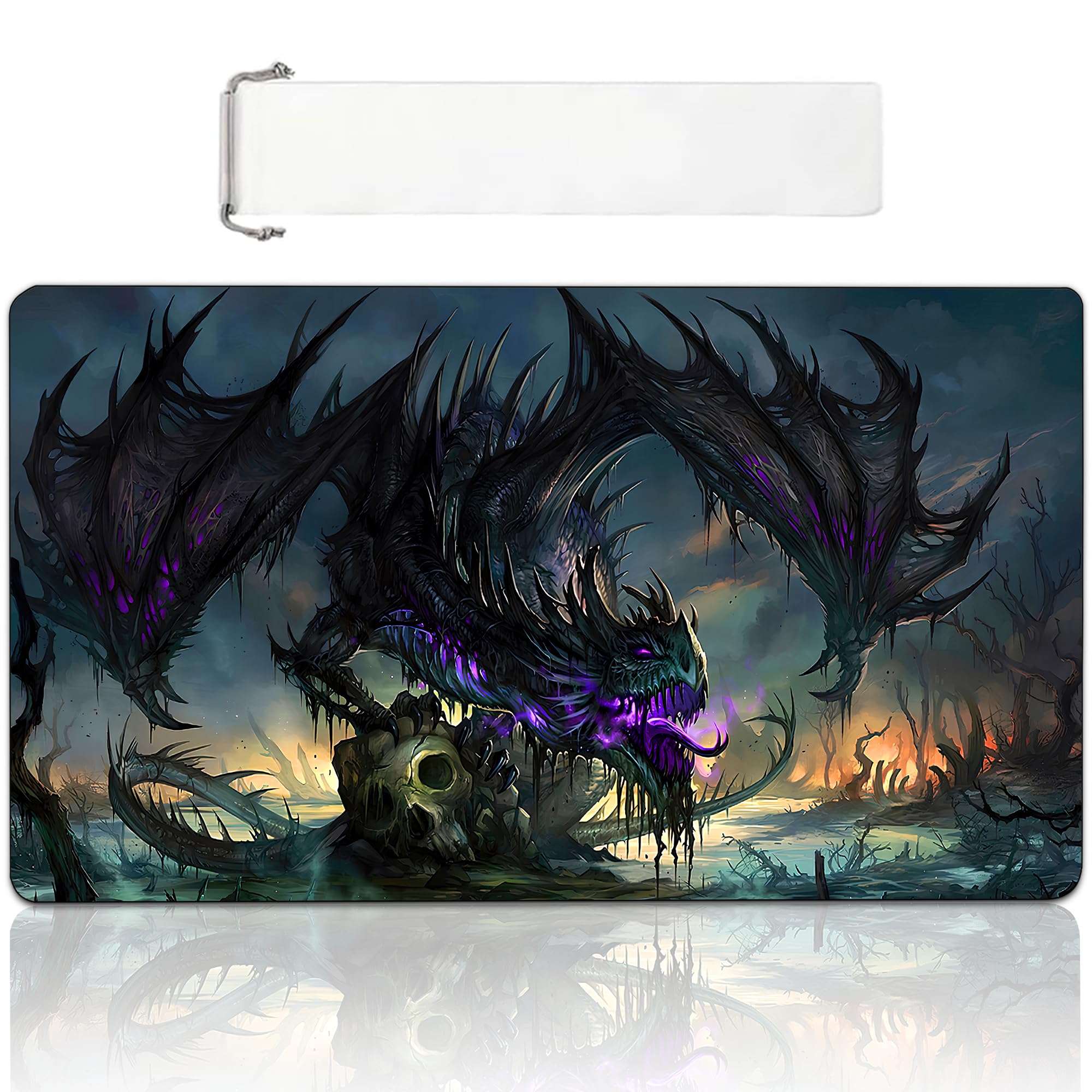 KinomiYa Extra Thick Dragon Non-Slip Rubber 24" x 14" MTG & TCG Commander Card Game Playmat with Storage Bag