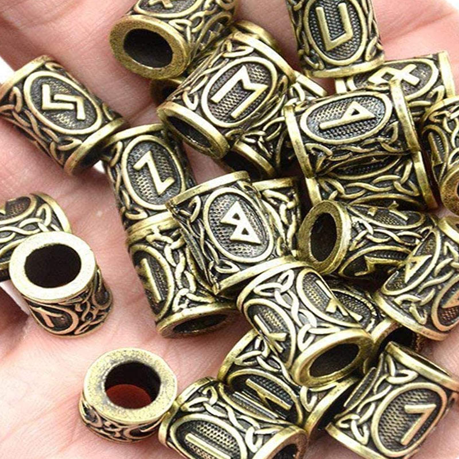 24 Piezas Cuentas de Barba de Pelo, CuCuentas de Barba, Entas de Barba Vikinga, para Editar Peinados, Barbas y para Decorar el Cabello (Dorado)