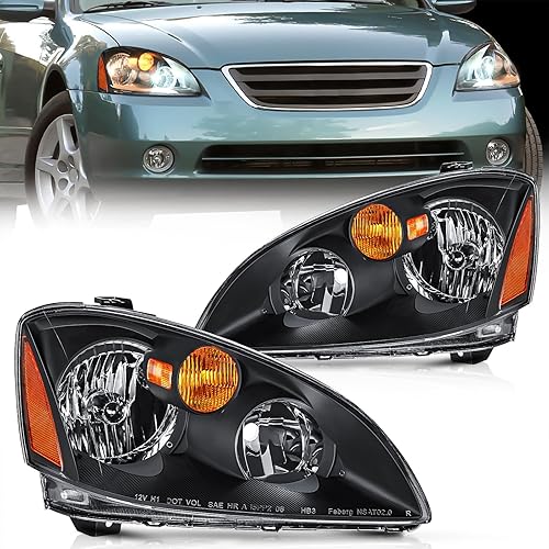 Nilight Conjunto de faros delanteros compatible con Nissan Altima 2002 2003 2004, carcasa negra, reflector ámbar, lente transparente, reemplazo del