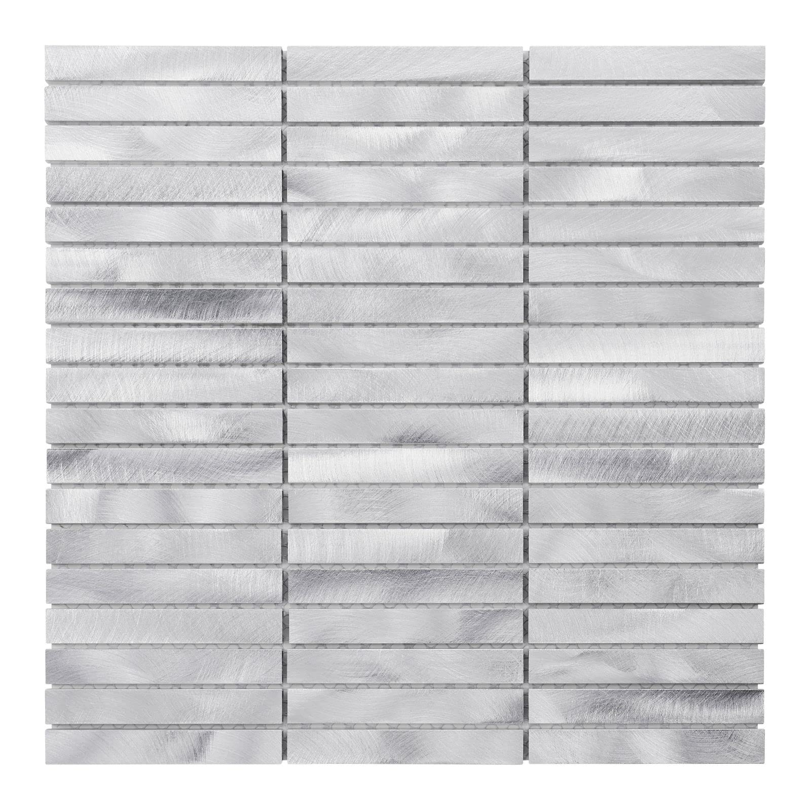 Modket Stacked Brushed Aluminum Metallic Tile Mesh Mounted Backsplash Kitchen/Bathroom/Accent Wall TDH295AL (1 Sheet)