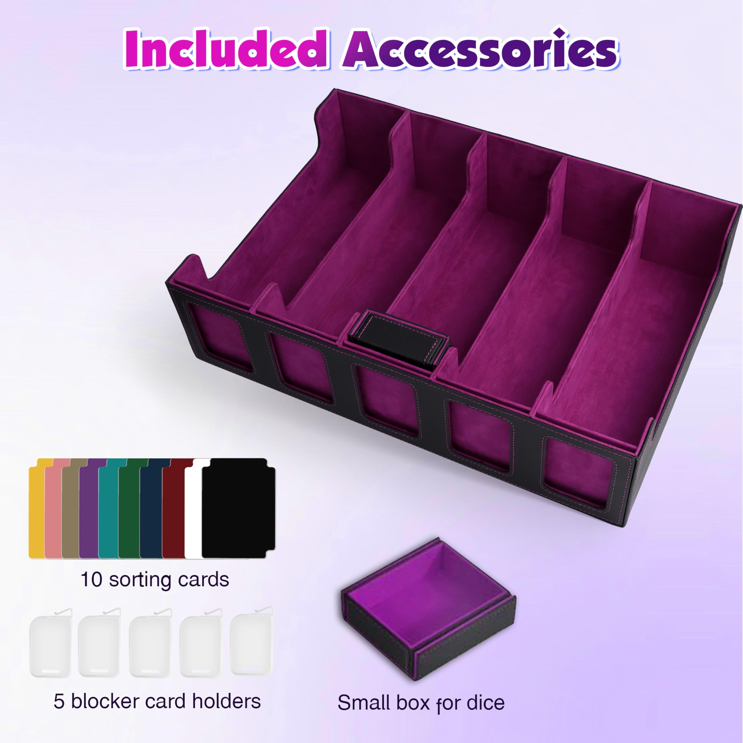 Charmofun Deck Box per Carte, Magnetic Scatola di Carte da Collezione per Oltre 2800+, Porta Deck con Pelle PU e Chiusura Magnetica, 10 Divisori per Carte, 4 Clip Divisorie (Viola, Viola)