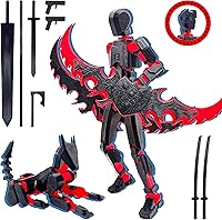 T13 Titan 13 3D Printed Action Figure Set - Fully Assembled Dummy Robot with Hell Dog & 6 Weapons (Black/Red)