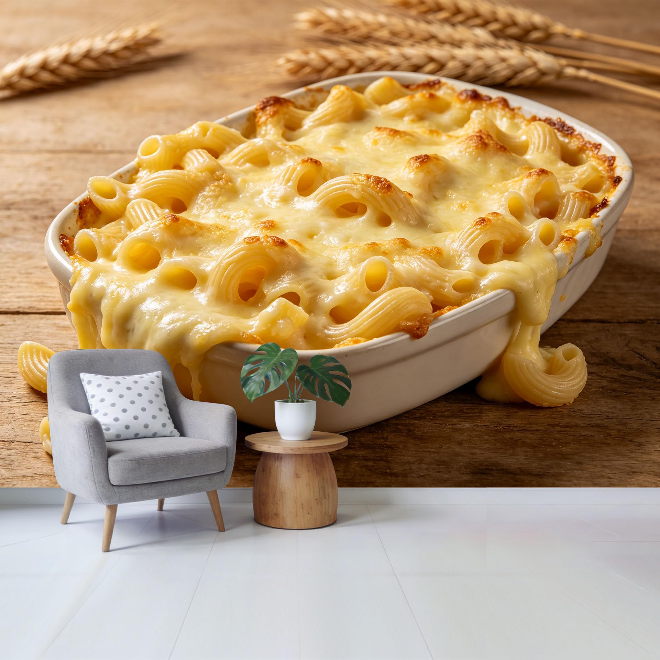 Qzlithotic Yq2605250559 Custom Size Wall Mural Gourmet Macaroni Cheese Pasta Dish Realistic Food Photography Print Selfadhesive Wall Fabric Removable Wallpaper For Home Office Decor