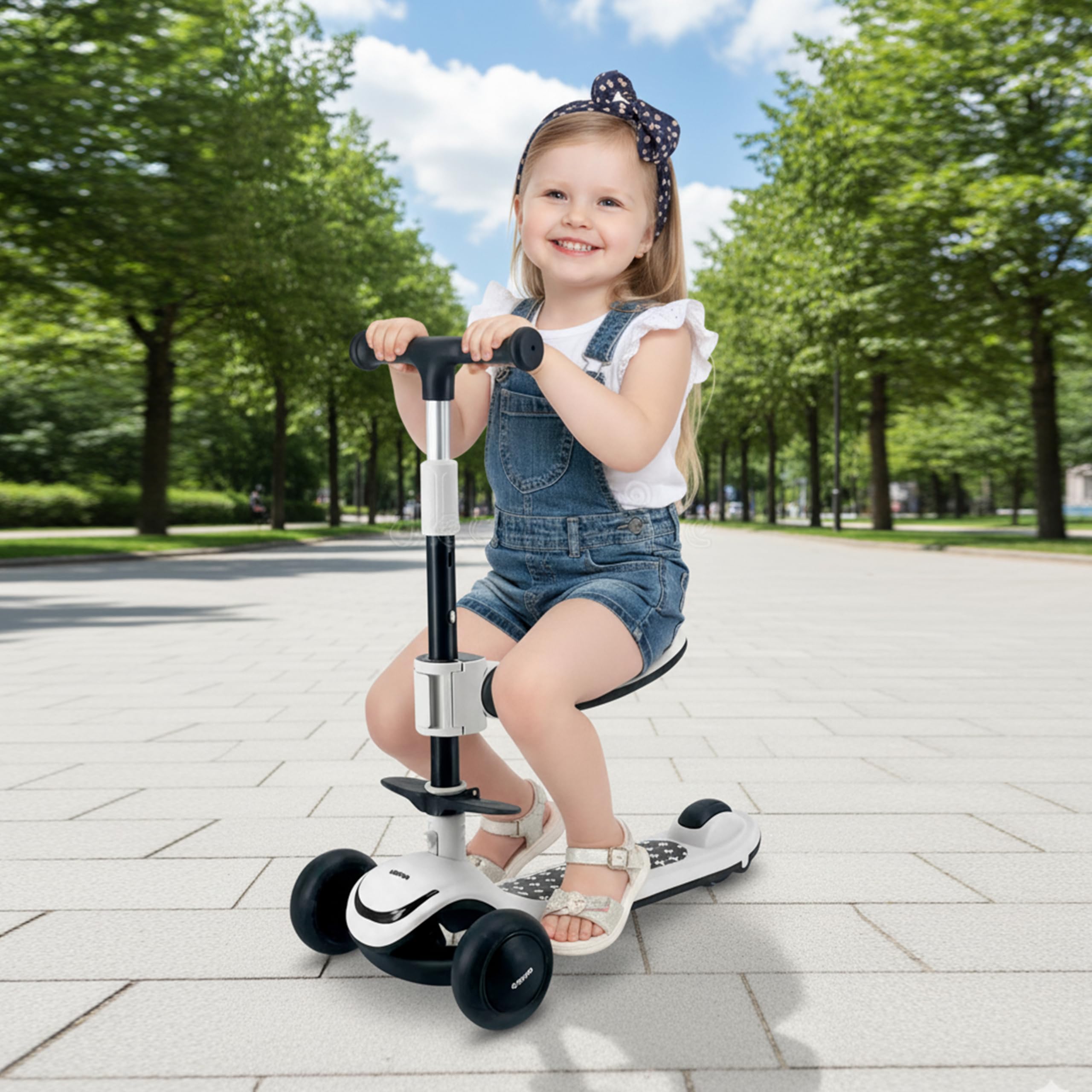 Draisienne Trottinette Enfant 3-en1 avec éclairage LED, Ajustable, Pliable, Roues en PU - Tricycle Bébé Évolutif, pour Les Enfants de 2 à 10 Ans Fille & Garçon