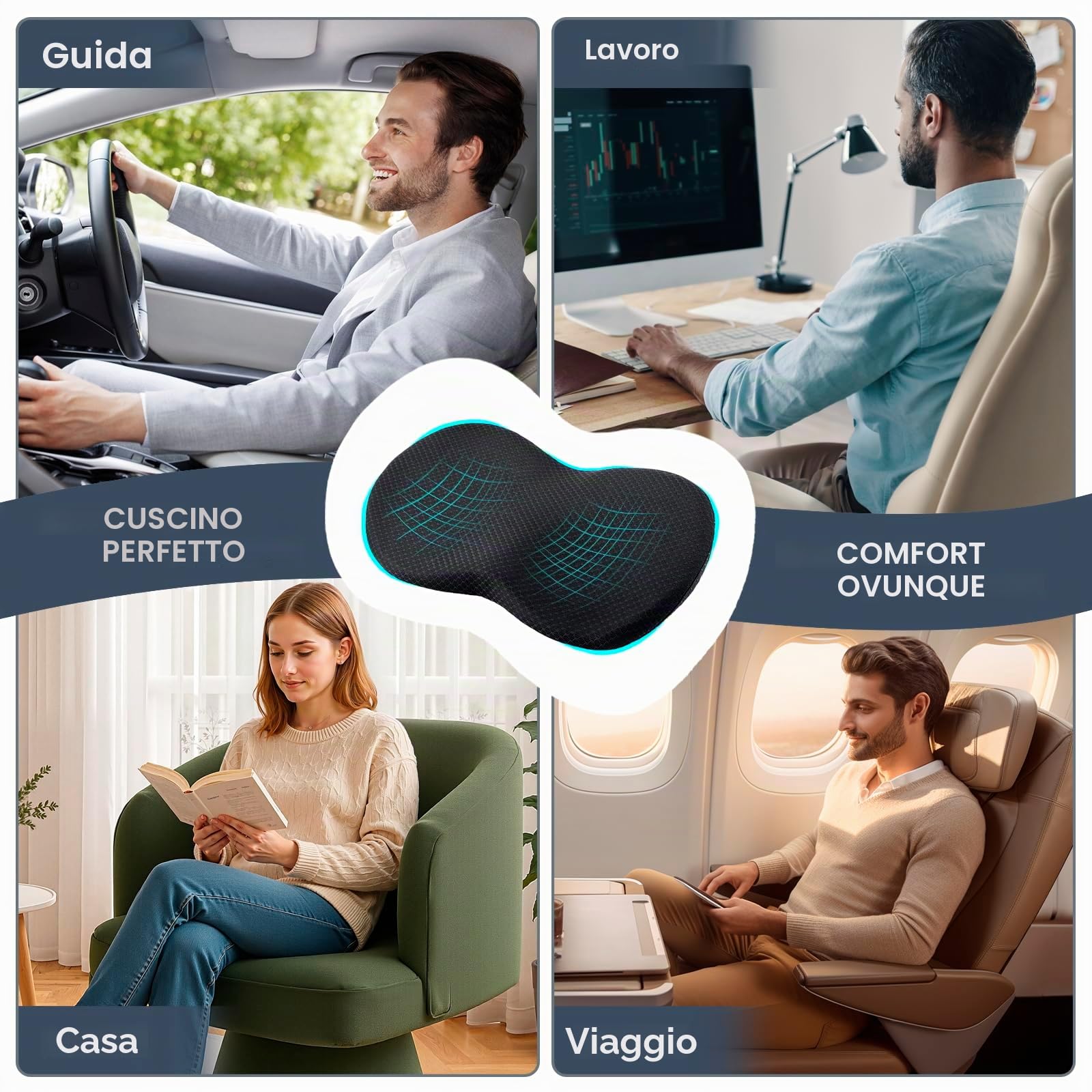 Cuscino a Cuneo per Auto, Cuscino per Sedile Auto in Memory Foam, Cuscino Ergonomico per Sedile Auto, Anello Sedile per Sollievo del Coccige per Autisti, Sedia da Ufficio e Camion, Sollievo dal