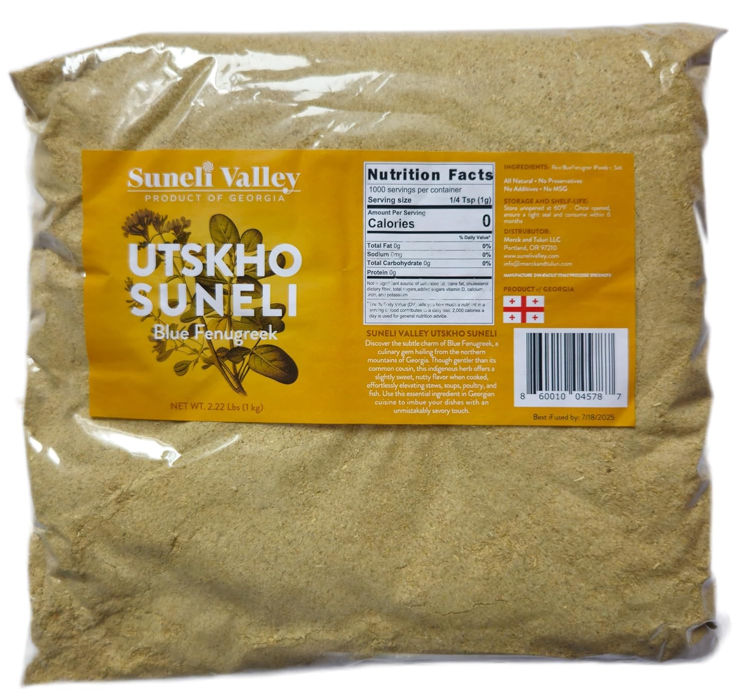 Suneli Valley’s Utskho Suneli | Bulk 1kg (2.2 lbs) Blue Fenugreek | Authentic Georgian Spice for Chefs, Restaurants & Large Batch Cooking