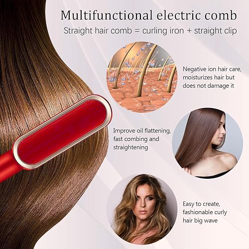 Miniatura 4 de SRIHAIR - Cepillo alisador de cabello con 5 temperaturas, peine de iones negativos, peine alisador eléctrico portátil, cepillo de pelo calentado,